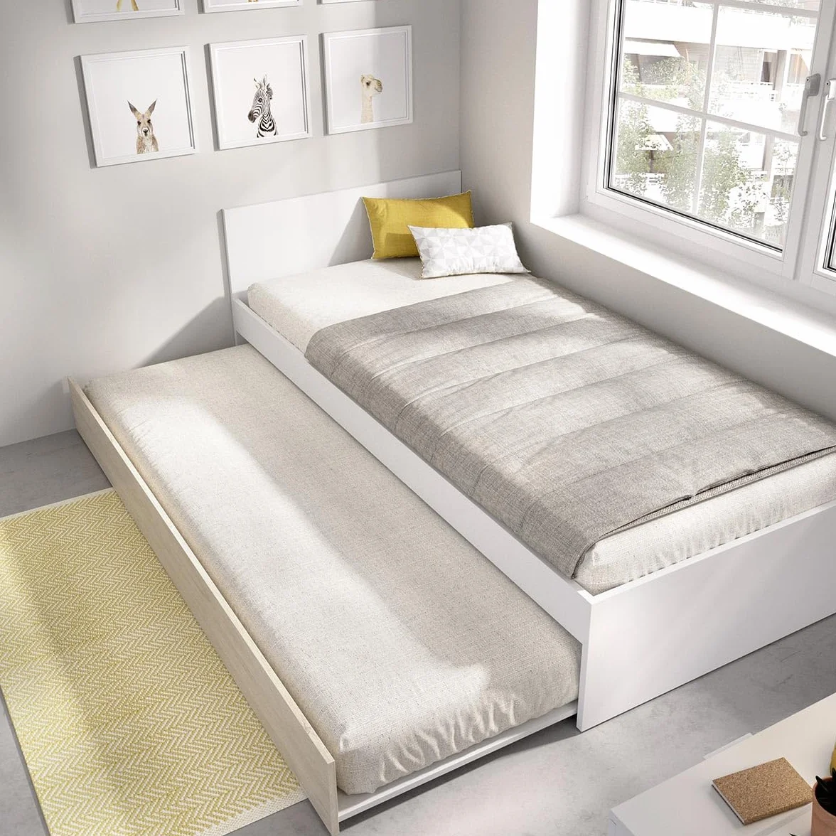 DEKIT - Pack Ahorro Juvenil Cama Nido con cabecero Top, 1 somier Lama Ancha y 2 colchónes viscoelásticos Nova 90 x 190 cm