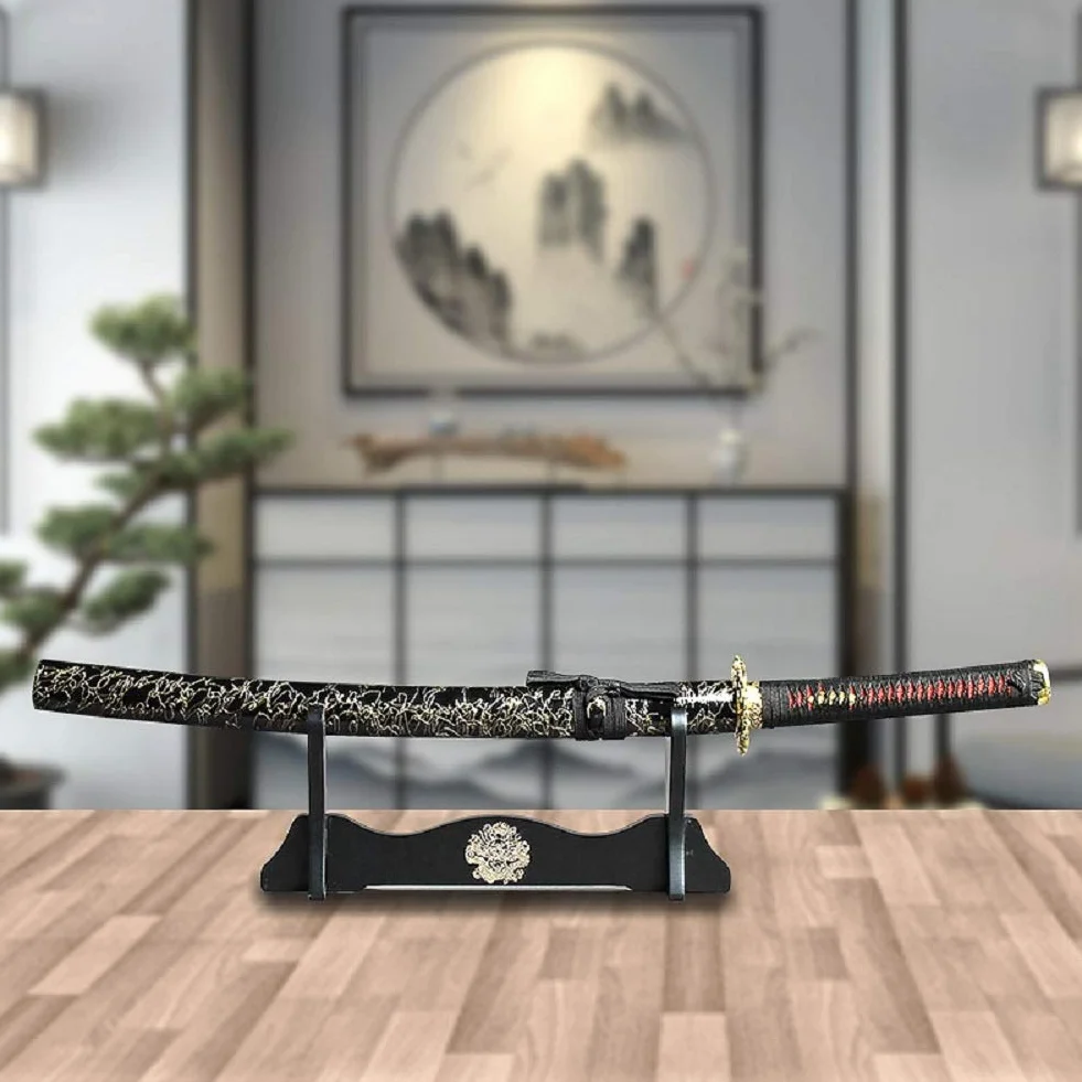 Soporte de Katana Acolchado de Terciopelo Japonés - Estante de Exhibición de Samurai para Toda la Espada, 3 Niveles