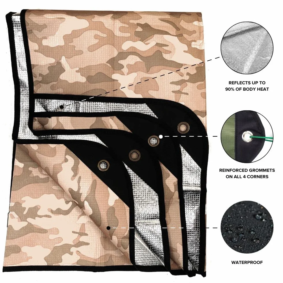 Arcturus Manta de Supervivencia Térmica Reflectante 60x82 Pulgadas Reutilizable para Campamento Camuflaje