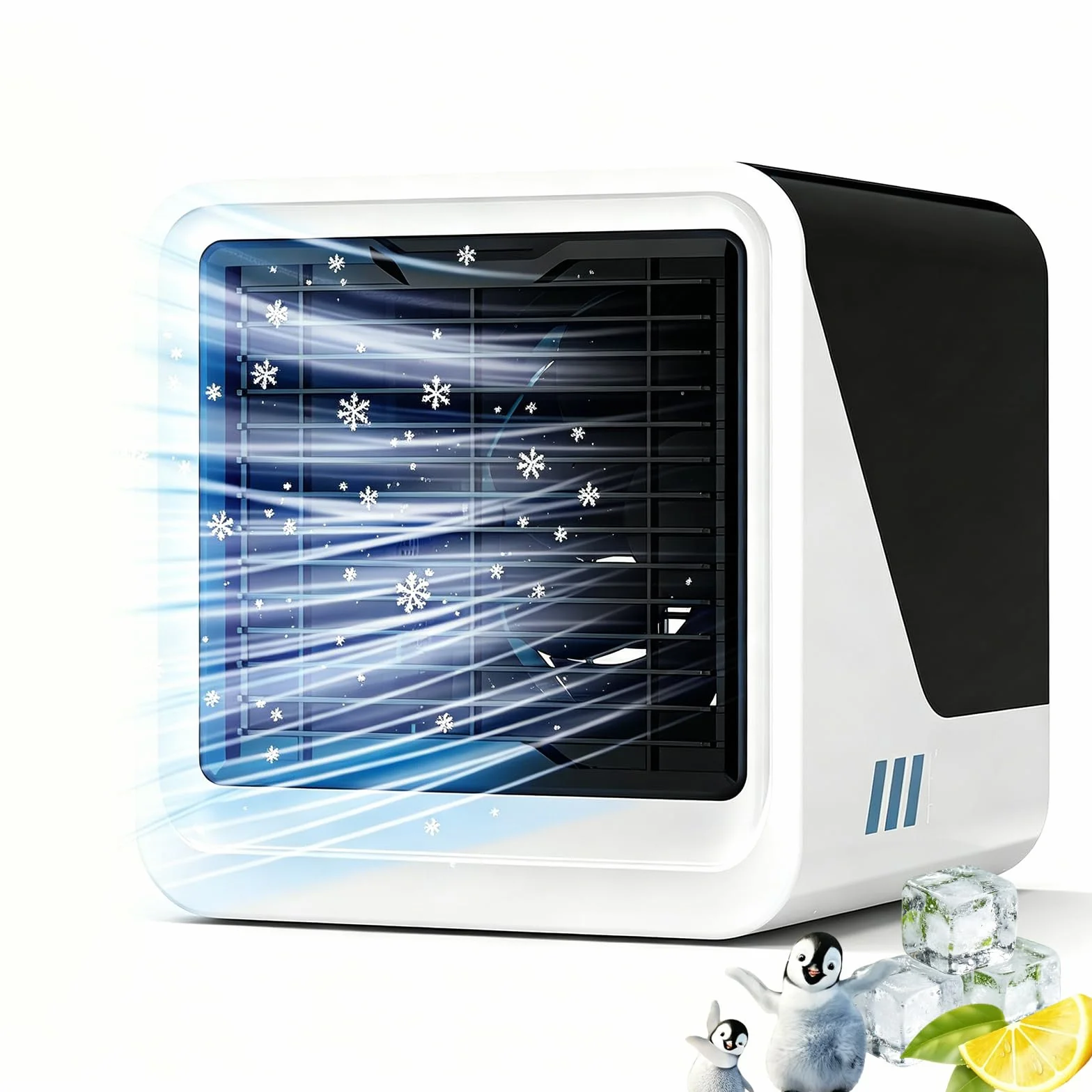 Aire Acondicionado Portatil, 3 en 1 USB Enfriador de Aire por Agua 500 ml, 3 Velocidades, Luz LED 7 Colores, Climatizador Evaporativo Sin Tubo Exterior para Dormitorio y Oficina