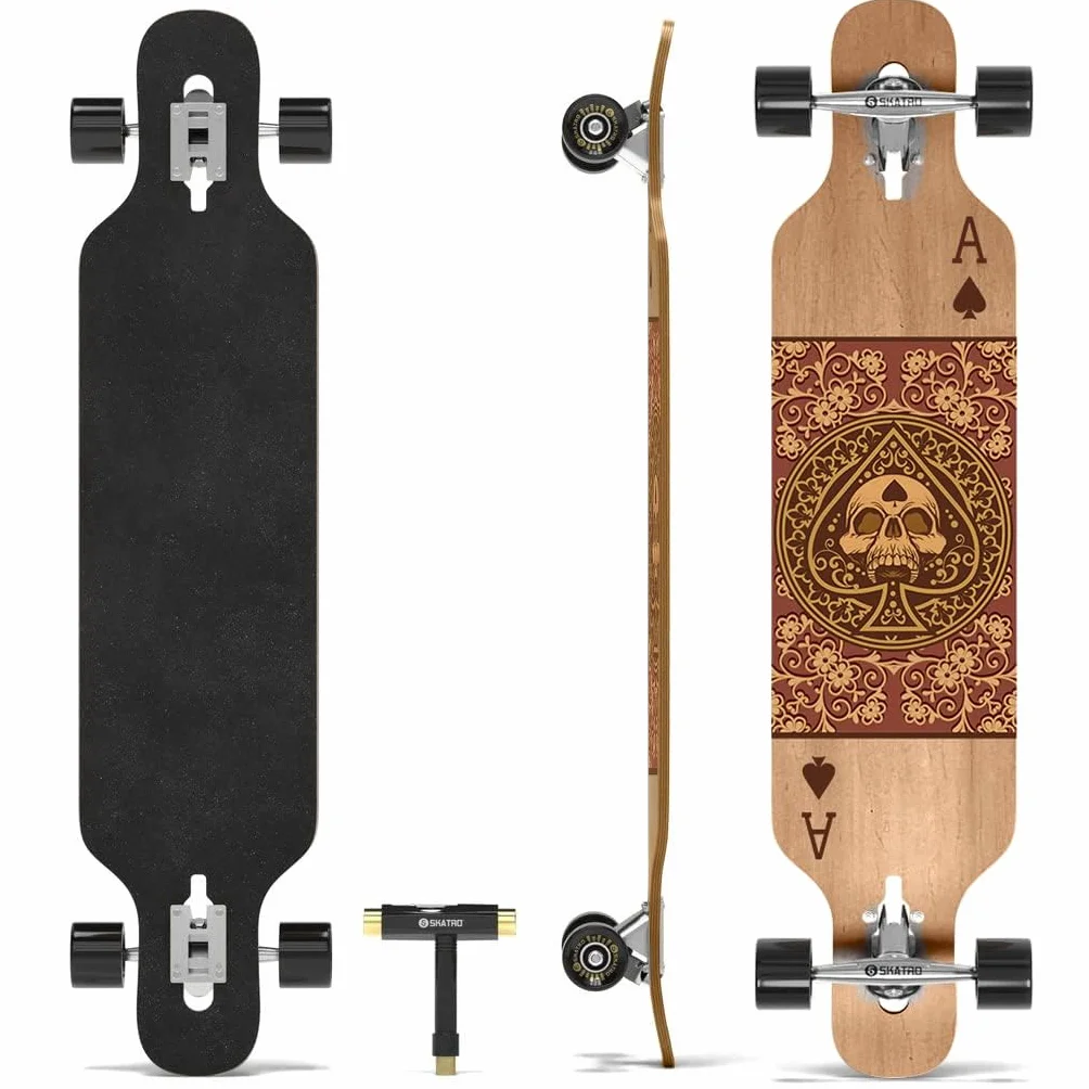 SKATRO Drop Through Longboard Freeride Skateboard with T-Tool