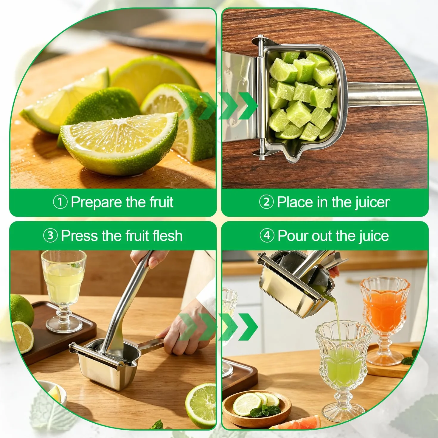 2 Piezas Acero Inoxidable 304 Exprimidor Limon Exprimidor Manual Lemon Squeezer Principio de Palanca Exprimido Eficaz Facil de Limpiar para Limones Naranjas Limas Granadas y Otras Frutas | Acero inoxidable 304 | Mango ergonómico | compacto ahorra espacio