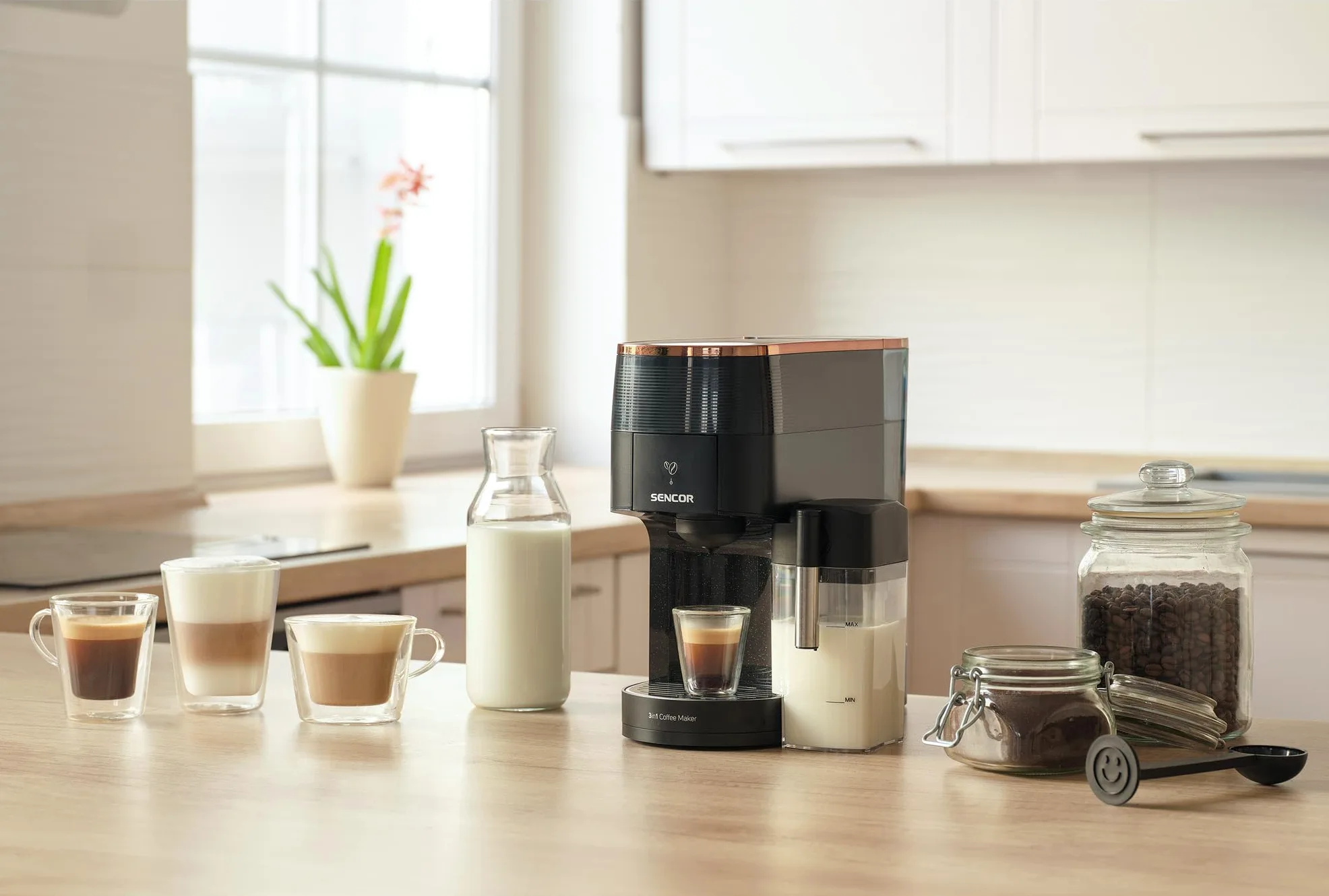 SENCOR Cafetera Multicápsulas 3 en 1, Compatible con Nespresso y Dolce Gusto, 19 Bares, 1450W, Pantalla LED, Negro