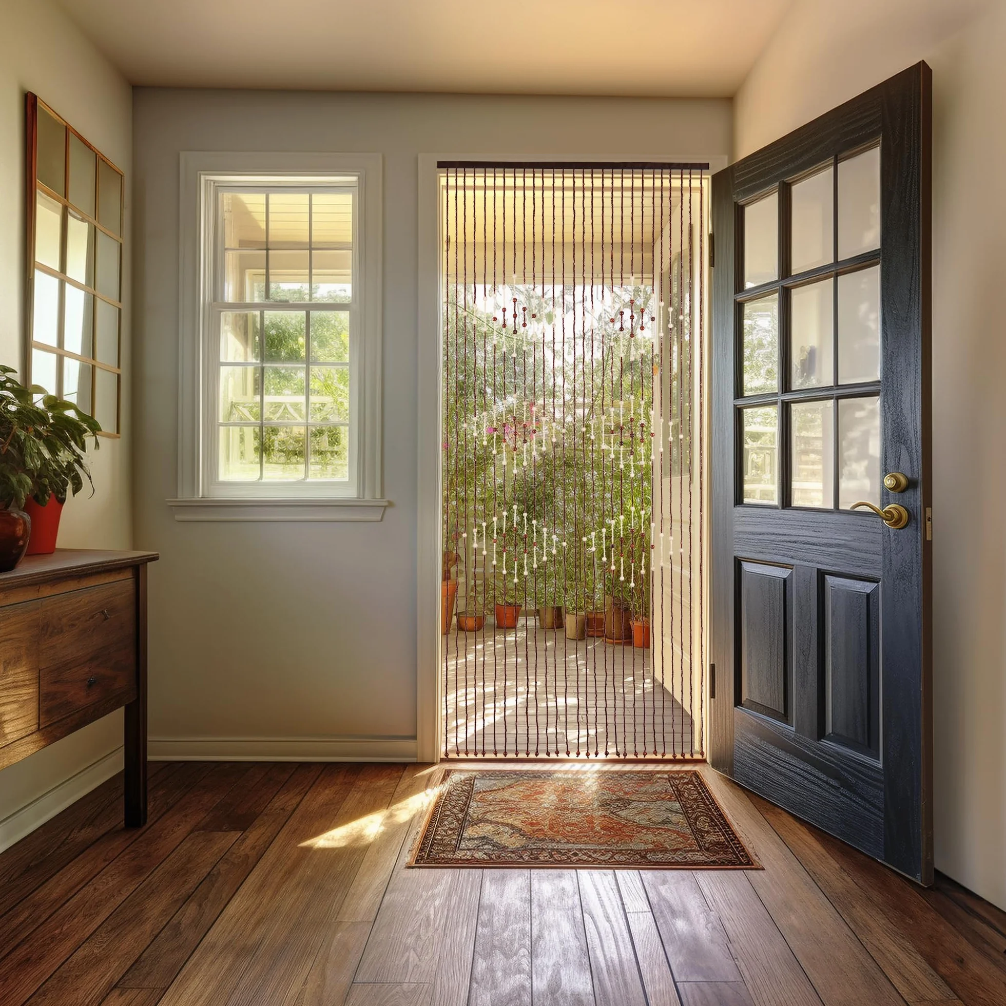 Navaris Cortina de Cuentas - Cortinas de Tiras para Puertas 90 x 200 cm - Cortina de Puerta Interior de bambú - Fácil instalación sin Agujeros