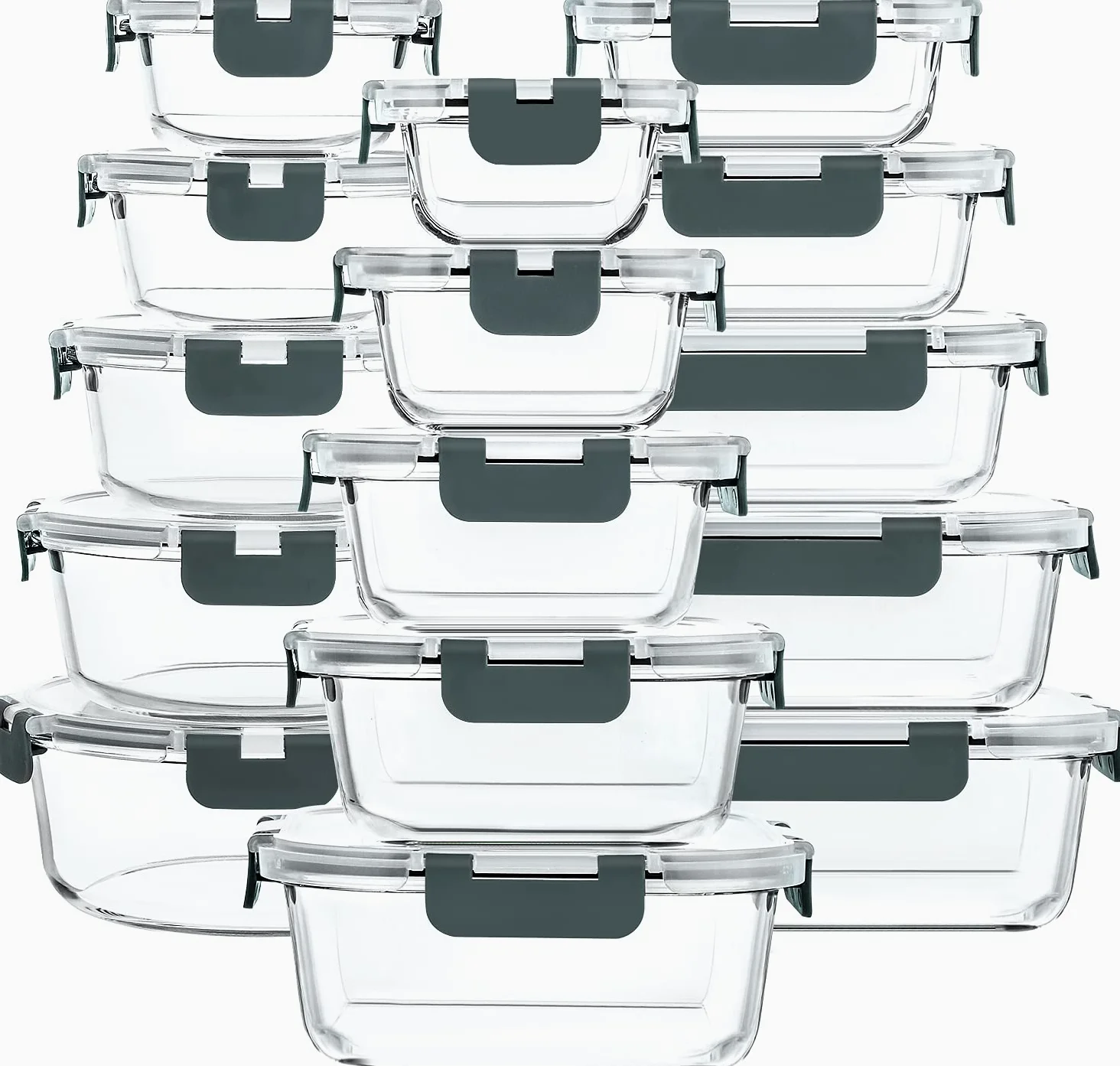 MCIRCO Recipientes de vidrio para alimentos 30 piezas [15 recipientes + 15 tapas] - Recipientes de vidrio - Tapas transparentes - Sin BPA - para la cocina de casa o el restaurante