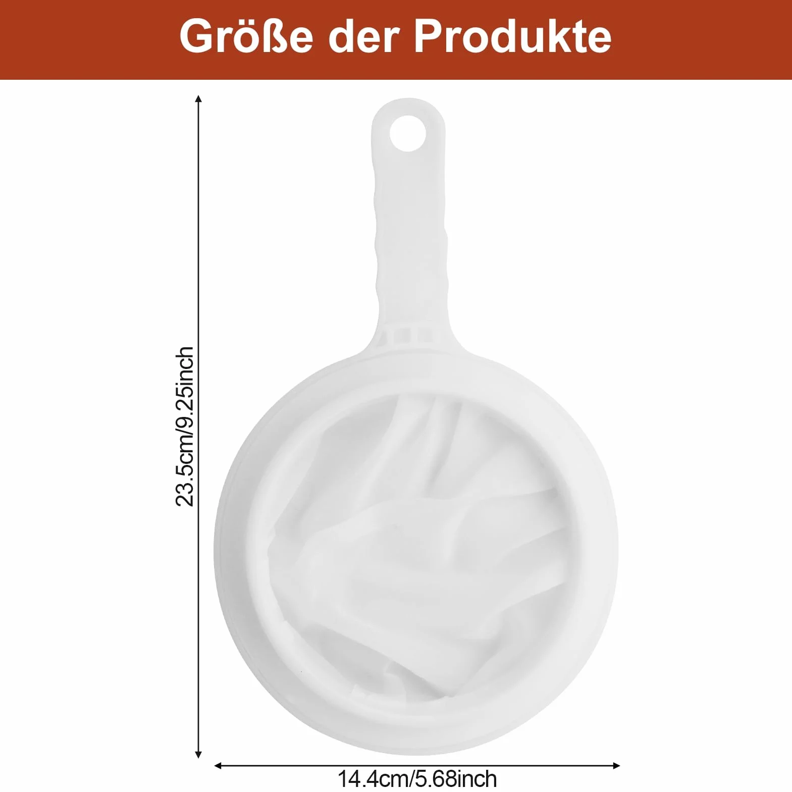 Filtro de alimentos,tamiz de nylon fino con mango 200 malla tamiz cocina, para zumo, leche, leche de soja, café, 23,5 cm x 14,5 cm