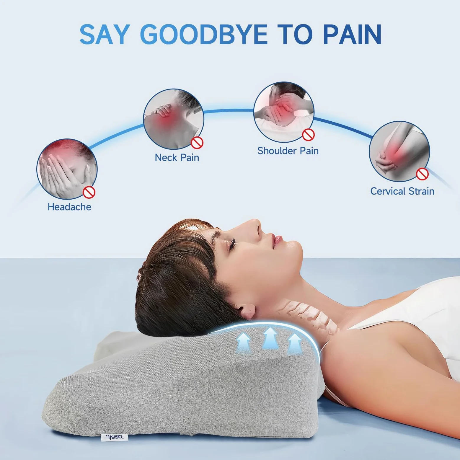 jiaao Almohada Cervical de Espuma Viscoelastica, Almohada Cervicales y Cuello, Almohada Ortopedica para Soporte de Cuello, Almohadas Ergonómico para Dormir de Lado y Boca Arriba, Gris Claro