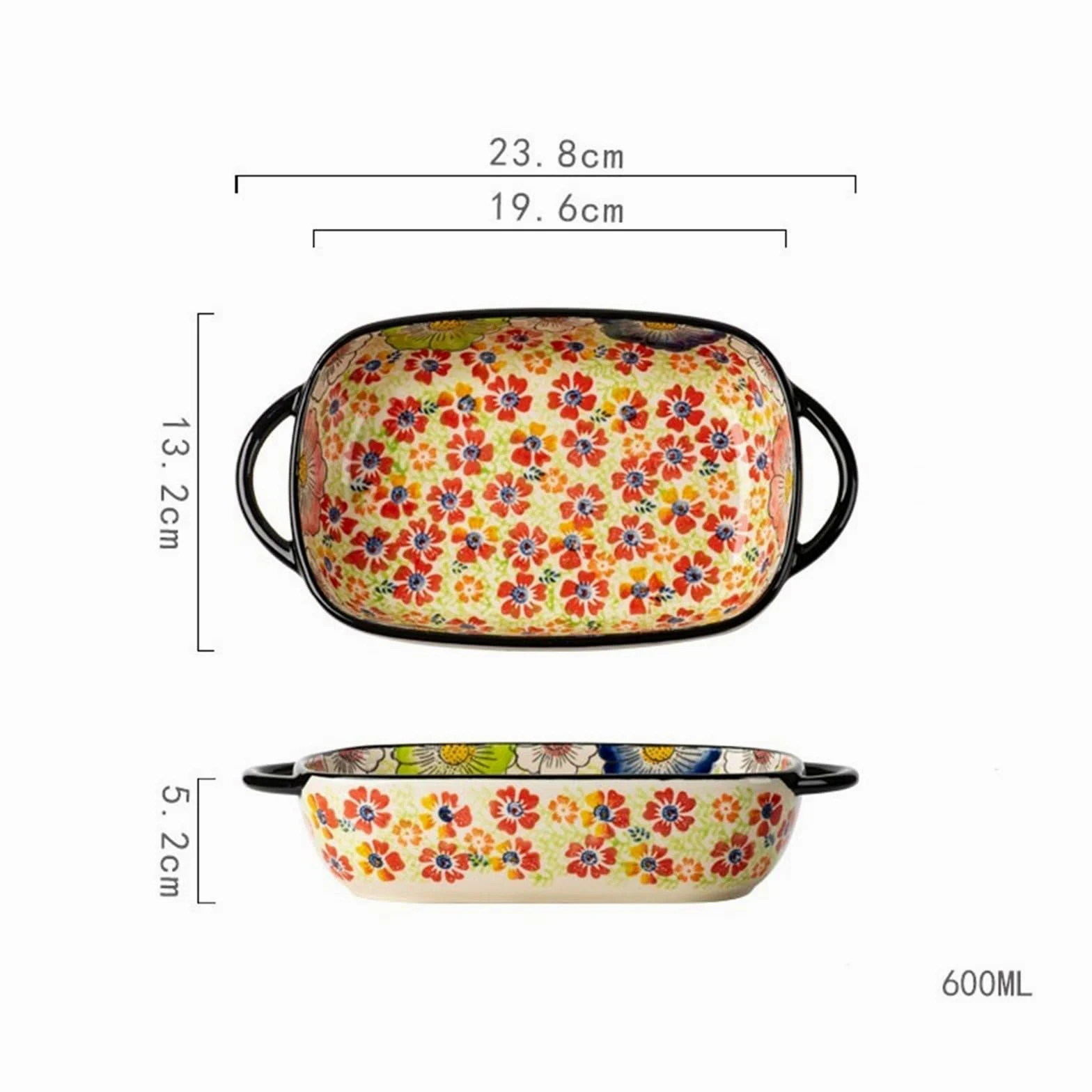 Fuentes Horno Vajilla de cerámica de gran capacidad for el hogar, tazón de fideos, tazón de sopa, ensaladera, plato Retro de doble oreja resistente a altas temperaturas for hornear Fuente Lasaña(19.6c