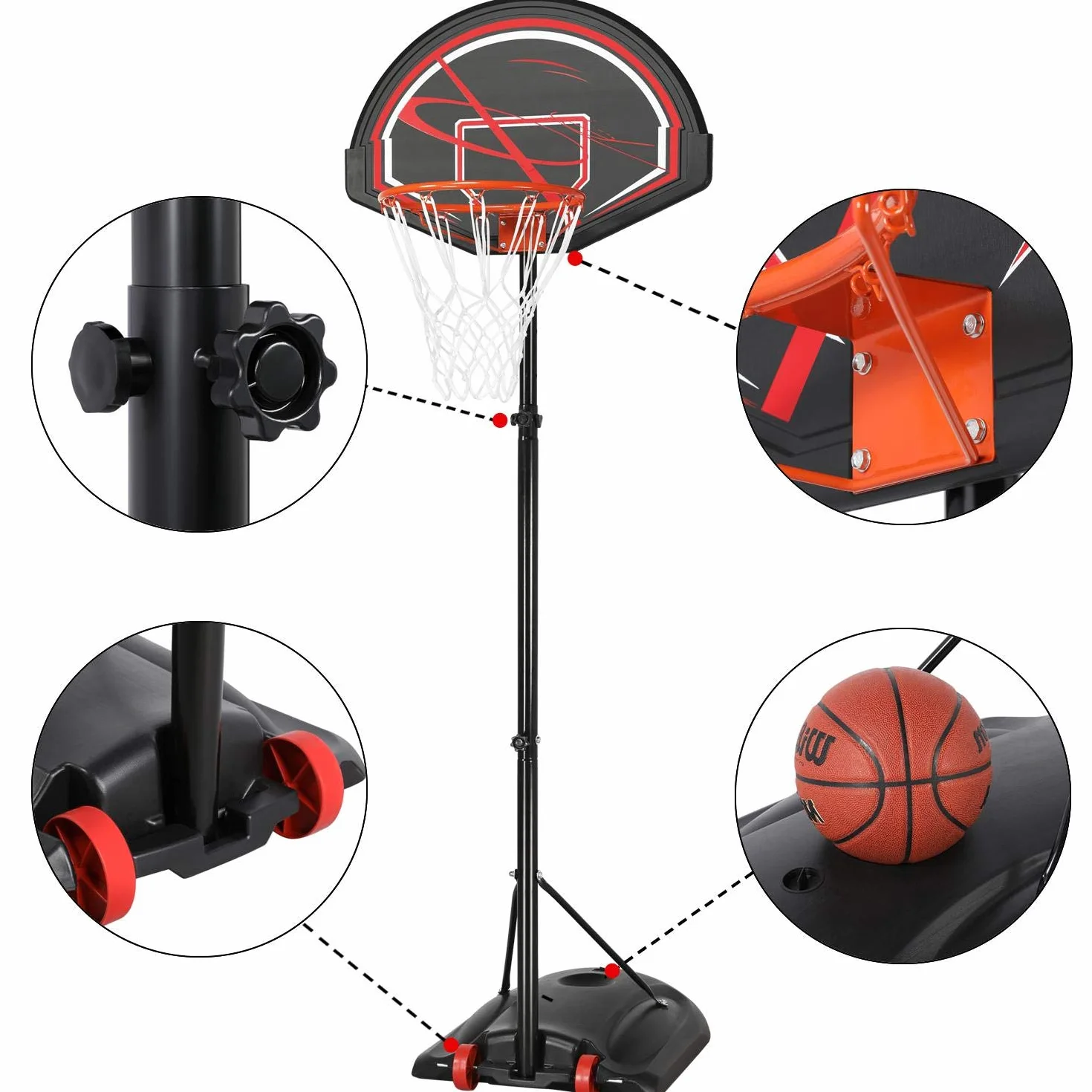 Yaheetech Canasta de Baloncesto Exterior Ajustable 170-230cm Móvil con Ruedas para Adulto Niños