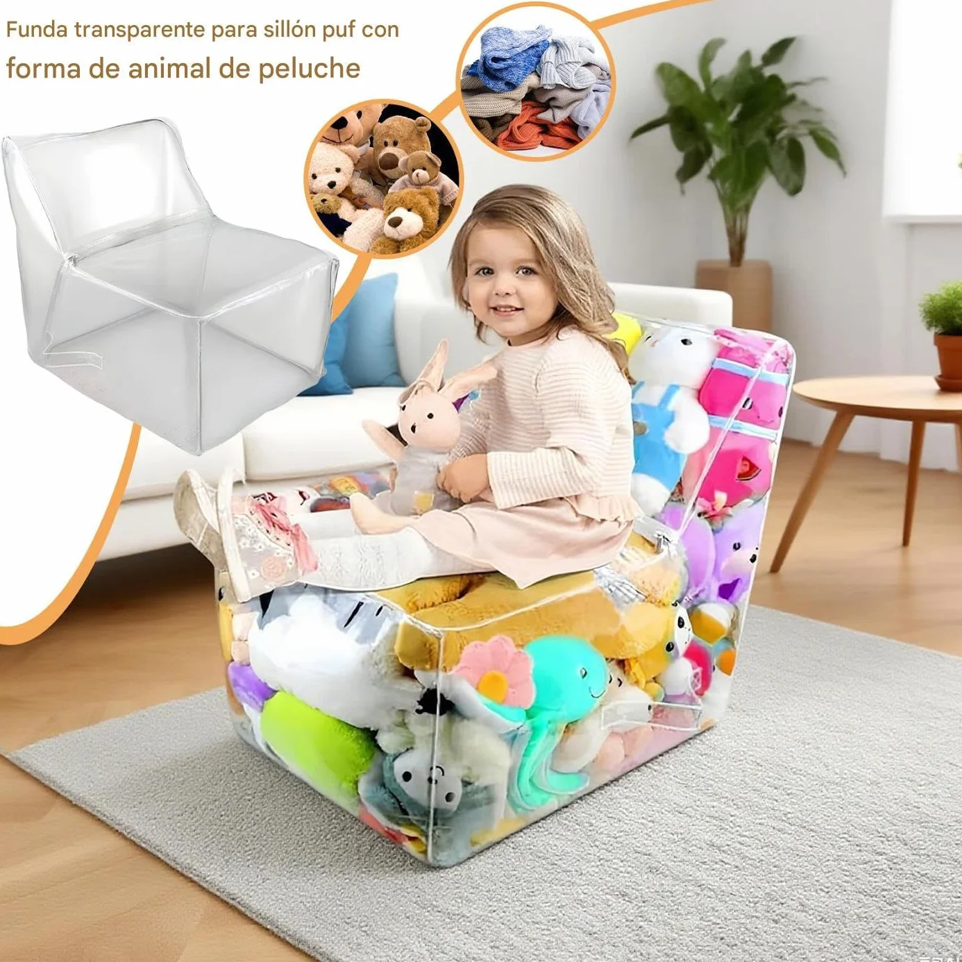 Sillon Transparente para Peluches | Funda Transparente para Silla De Puf De Animales De Peluche | Impermeable, Resistente Al Polvo, PVC, Sin Relleno Incluido