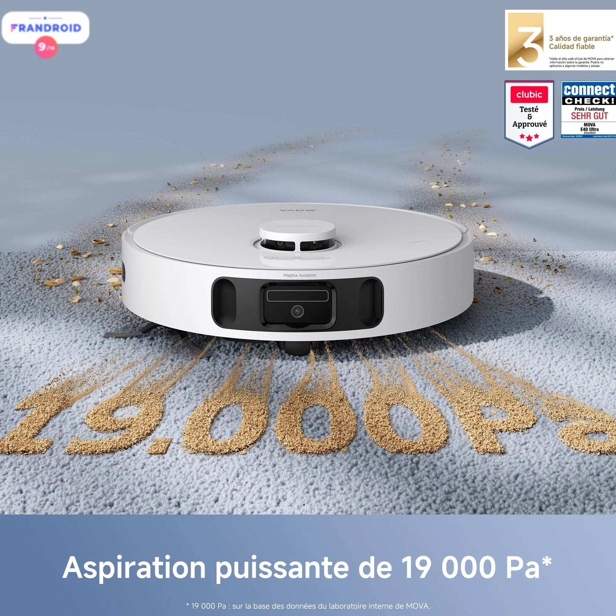 Mova E40 Ultra Robot Aspirador y Fregasuelos 19.000 Pa Tecnología de Fregado MaxiReach, Cepillo Lateral Antienredos, hasta 75 Días de Limpieza sin Intervenir Modo para Mascotas Estación Todo en Uno