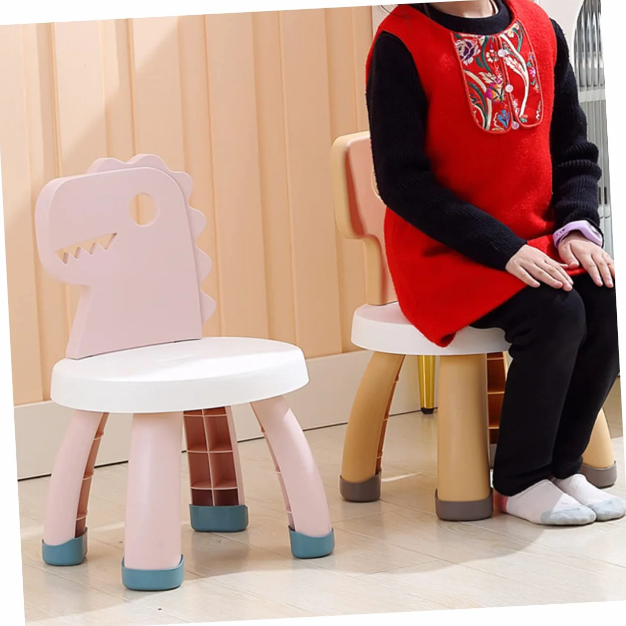 Silla Infantil Respaldo Anticaídas, Taburete para Niños Pequeños, Diseño de Dinosaurio, PP y PVC para Asiento Infantil