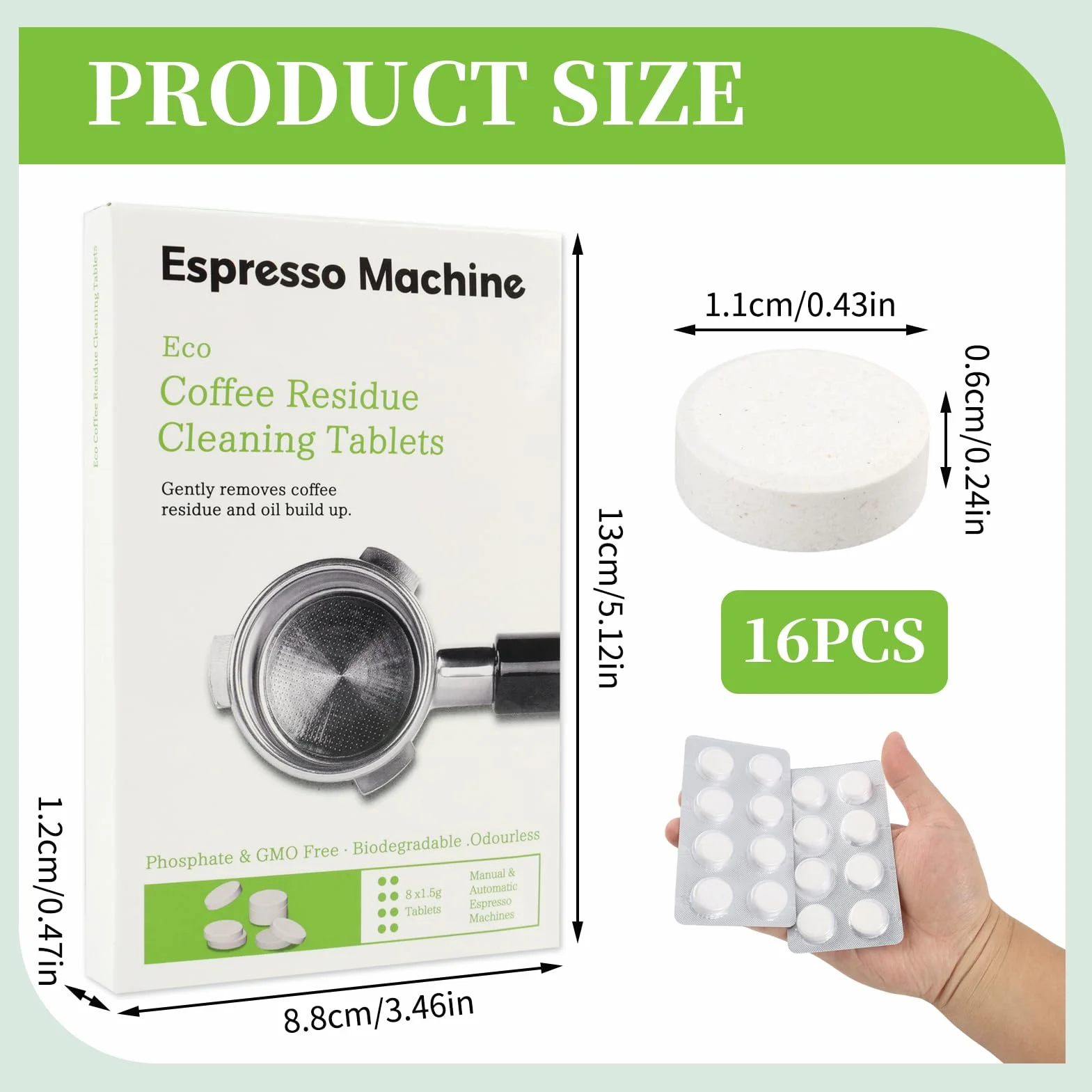 Pack de 16 Comprimidos de Limpieza de 1,5g para Máquinas de Café Sage y Breville, Eliminan Residuales Internos y Portafiltros, Compatibles con Descalcificador, Fáciles de Usar y Respetuosos con el Med