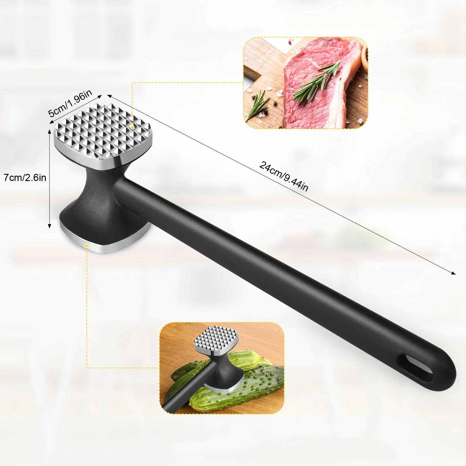 Martillo ablandador de Carne, Meat Knocker,Relota Martillo Carne,Martillo Picador de Doble Cara Antiadherente,Pincho y Superficie Plana Pounder Mallet, Martillo Cocina para Bistec,Pollo, Pescado,Cerdo