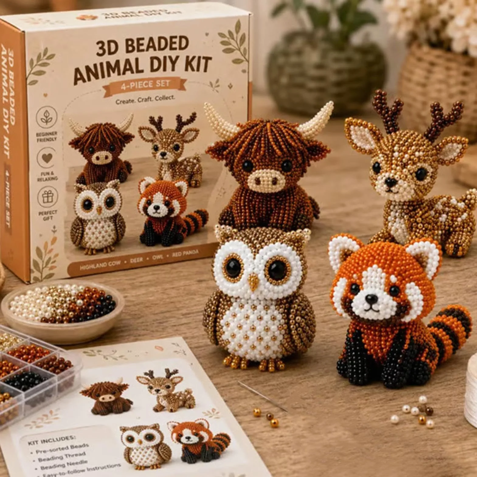 Set de Animales con Abalorios, Kit for Hacer Cuentas de Animales, Kits en 3D con Instrucciones for Manualidades(A)