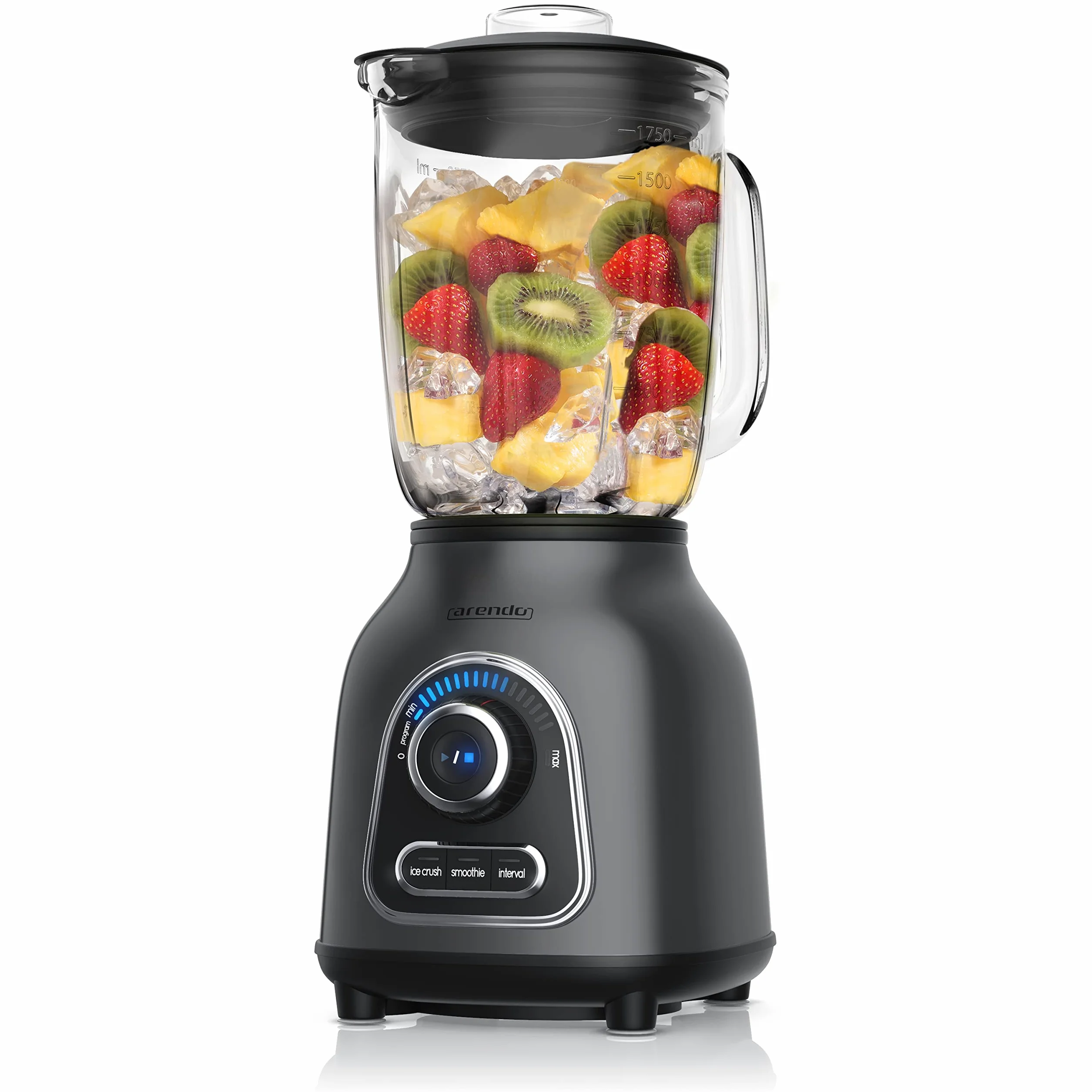 Arendo - Batidora de vaso eléctrica - Recipiente 1,75 L - Potente picadora 1400W - Batidor con 6 cuchillas de acero inoxidable - Tapa de relleno - 30 velocidades - Para batidos salsas hielo picado