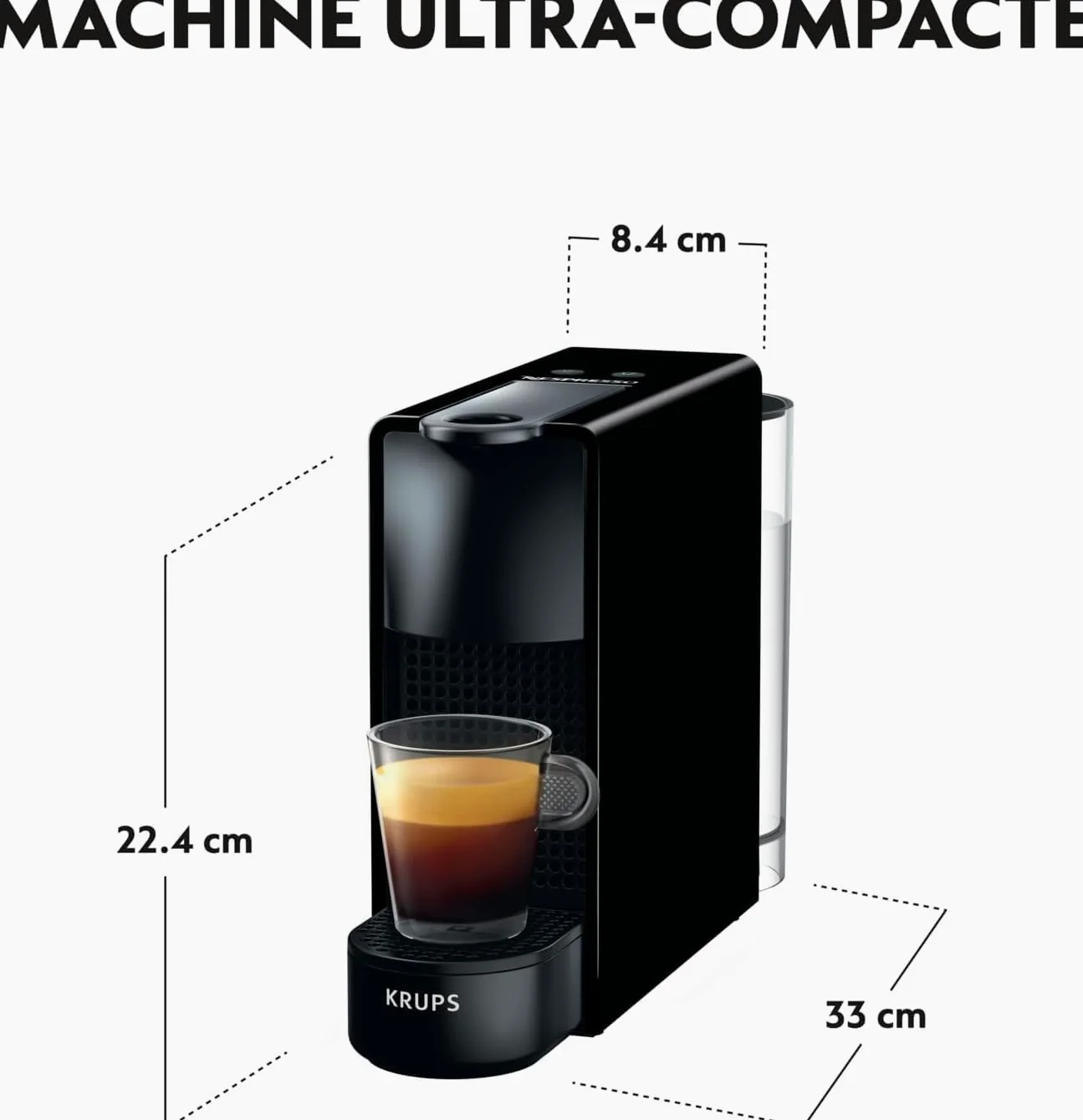 Nespresso Krups Essenza Mini XN1108 con juego descalcificador Descaling 2 x 100 ml, cafetera De'Longhi, sistema de cápsulas originales, depósito de agua 0,6 l, negro