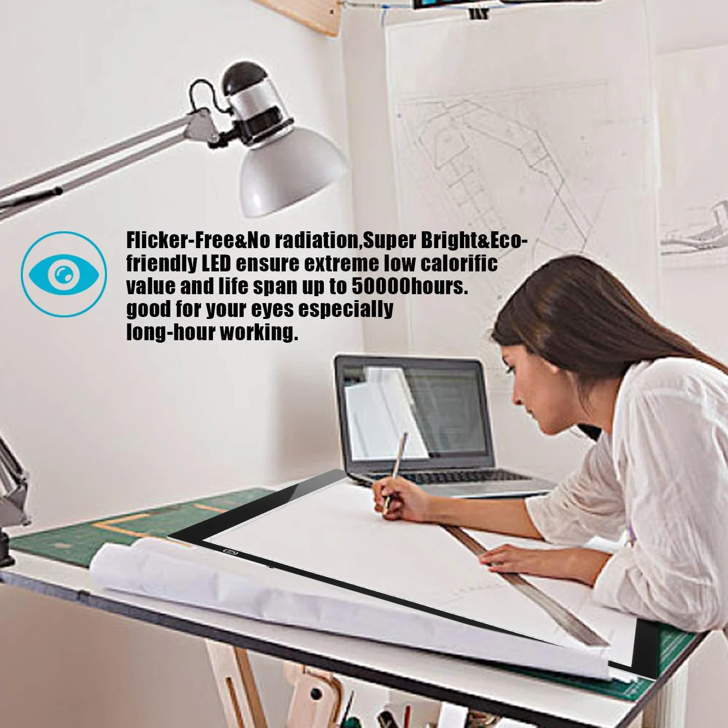 AGPTEK A2 Mesa de Luz Grande LED para Dibujo, Tabla de Luz, Proyector para Dibujar, Tablero de Luz con Panel Táctil Inteligente con Botón físico para Artistas, Dibujo, Animación