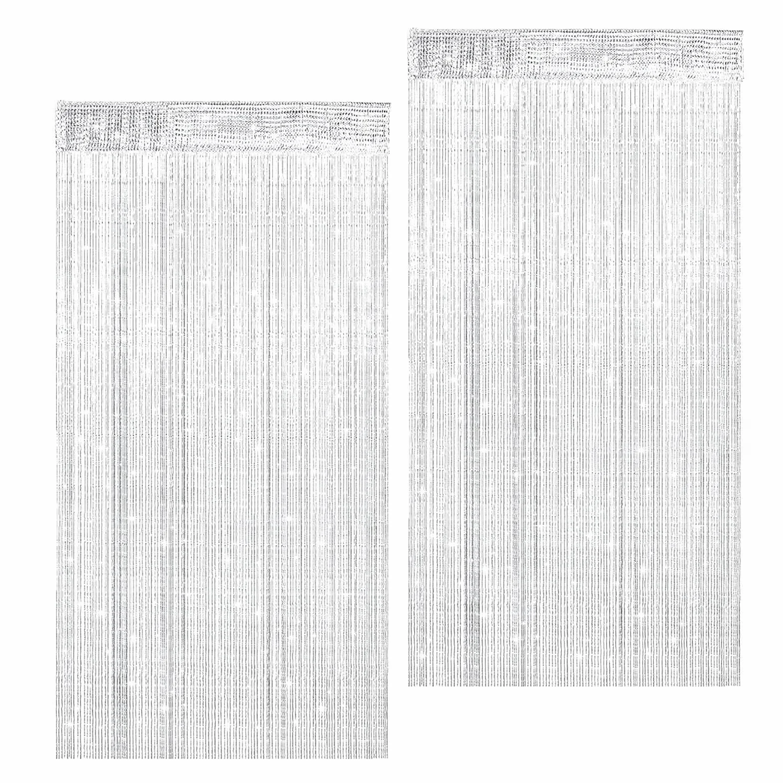 2 Piezas Panel de Cortina de Cuerdas, 100 x 200cm Cortina de Hilos para Puerta, Purpurina Panel, Ventana Pared, mosquitera, Separador Habitaciones, Cinta Borla Decorativa, Dormitorio, Fiestas(Blanco)