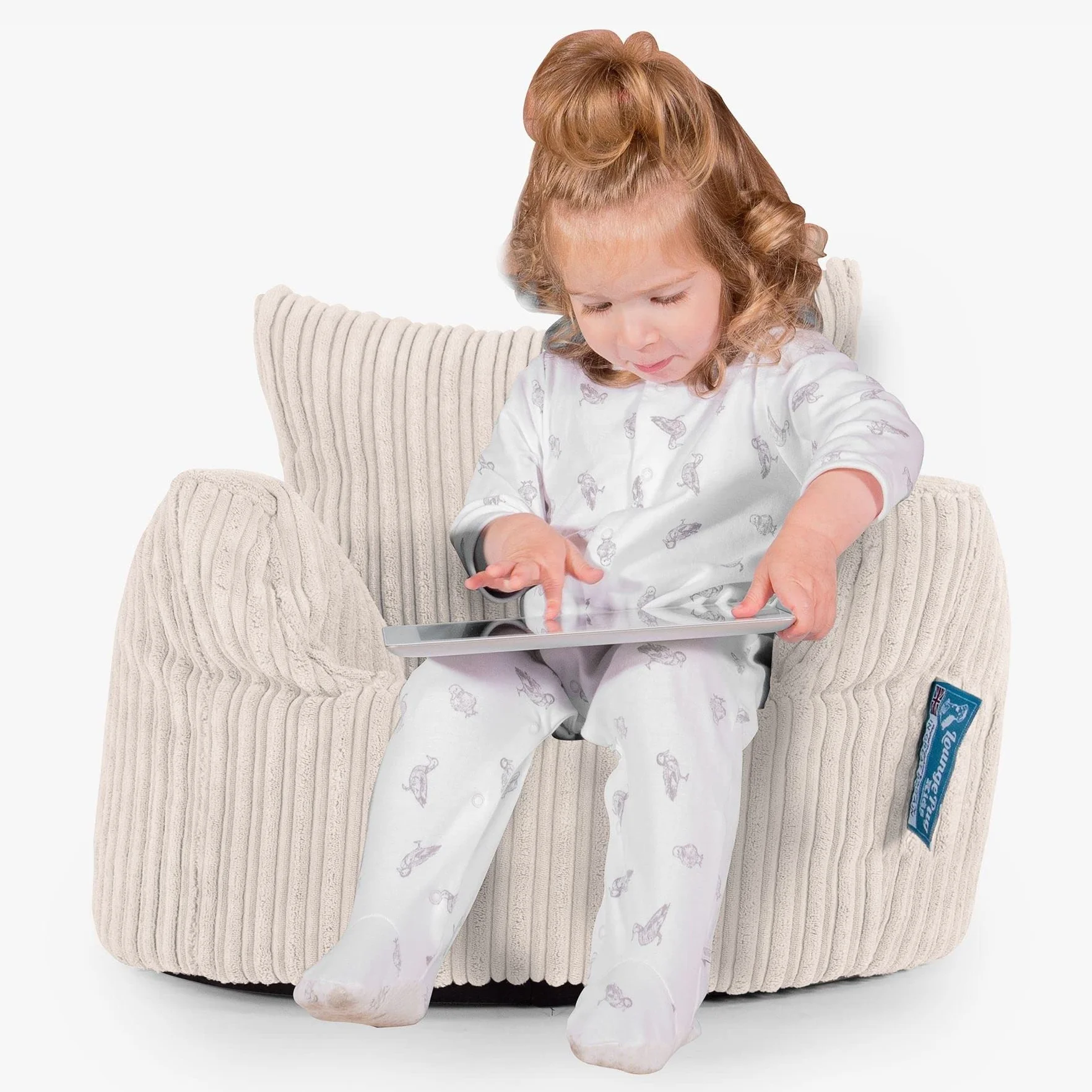 Lounge Pug Sillón Infantil Puf de Pana, Marfil, Silla Puff para Niños y Niñas, Sala de Juegos o Dormitorio