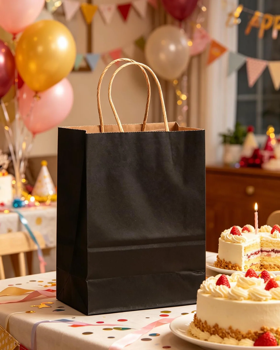 Gcardist 50 piezas Bolsas de regalo de papel negro de tamaño mediano con asas – 27 x 21 x 11 cm – Bolsas para fiestas, bolsas de regalo para múltiples usos