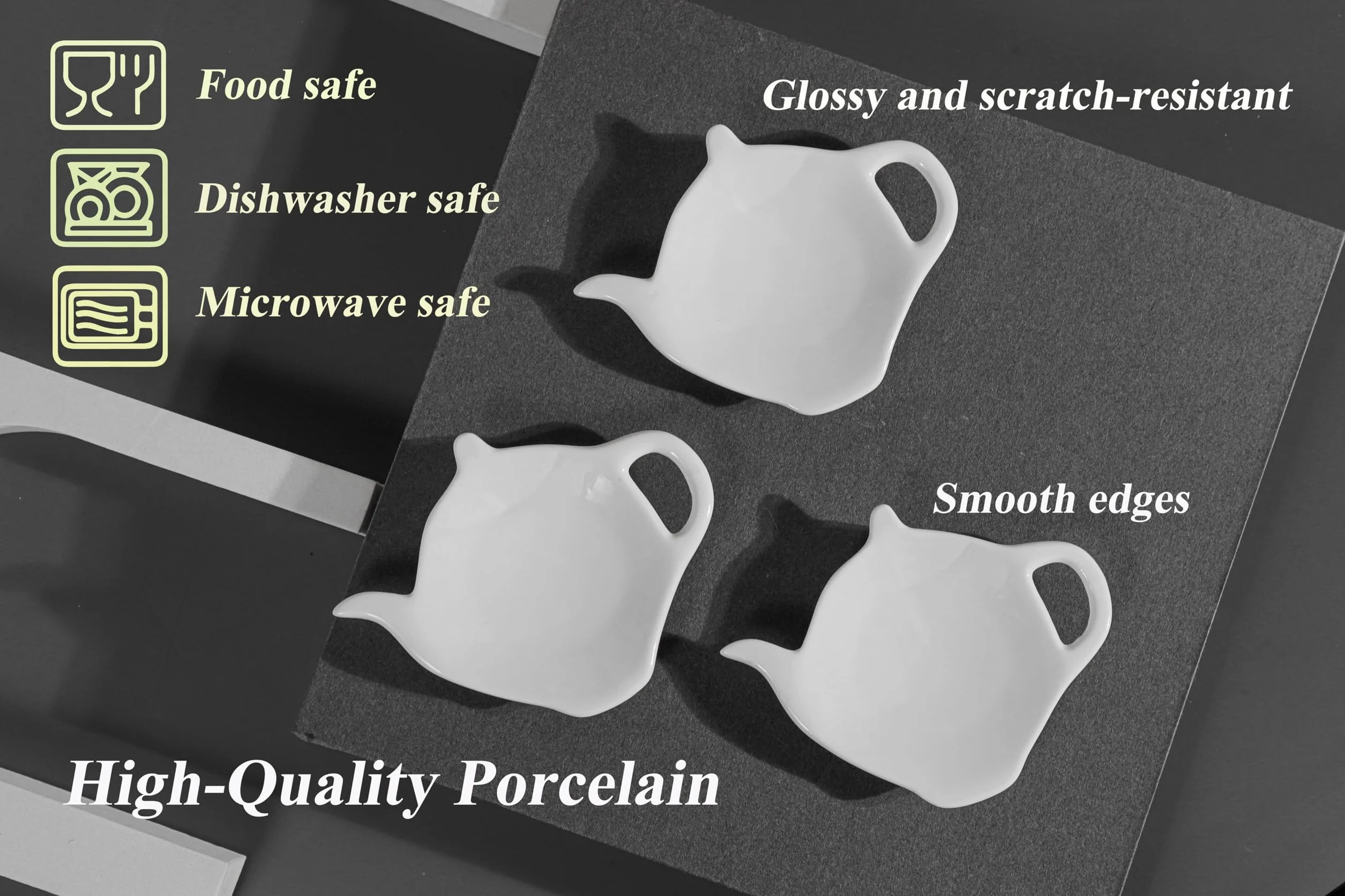Plato de porcelana blanca para bolsitas de té, cinco posavasos para bolsas de té, soporte para bolsas de té usado, almohadilla clásica para reposar cucharaditas, plato de aperitivos, regalos