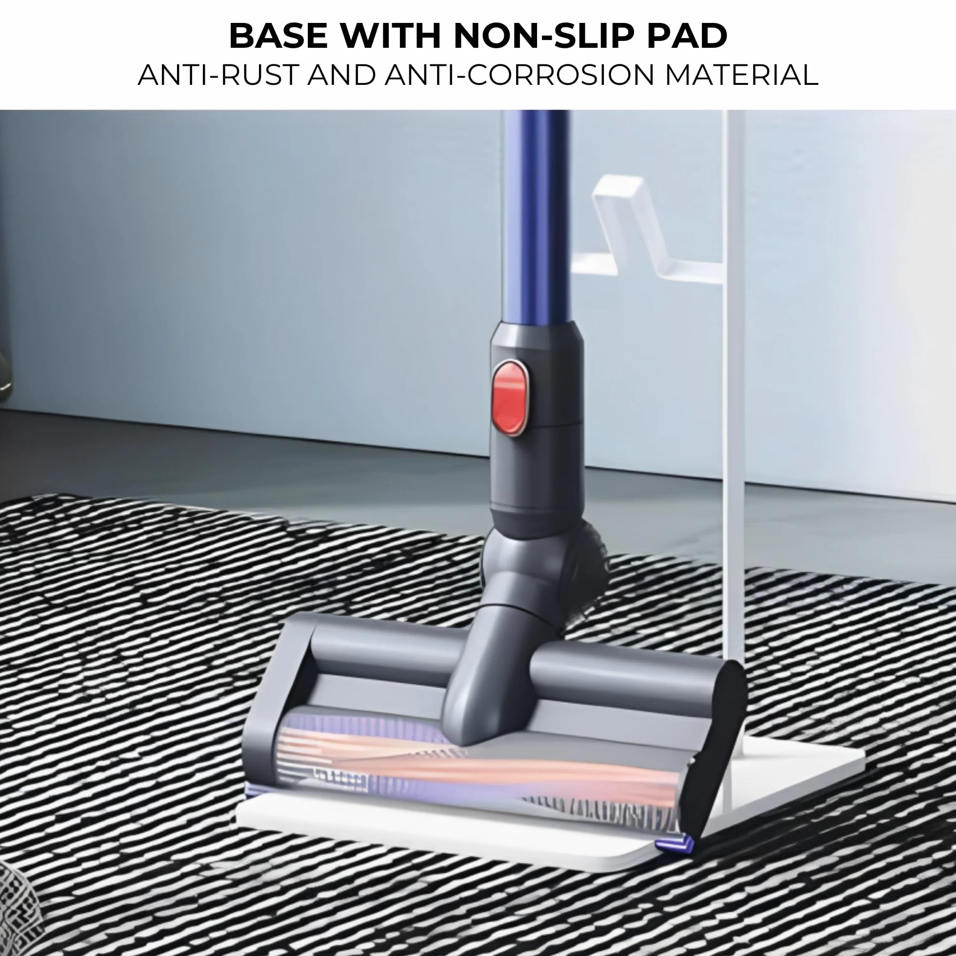 MORANGO Soporte de Aspiradora Compatible con Dyson V15 V12 V11 V10 V8 V7 V6 - DC58/ DC59/ DC62/ DC74 - Organizador de Almacenamiento de Suelo Sin perforar la Pared.