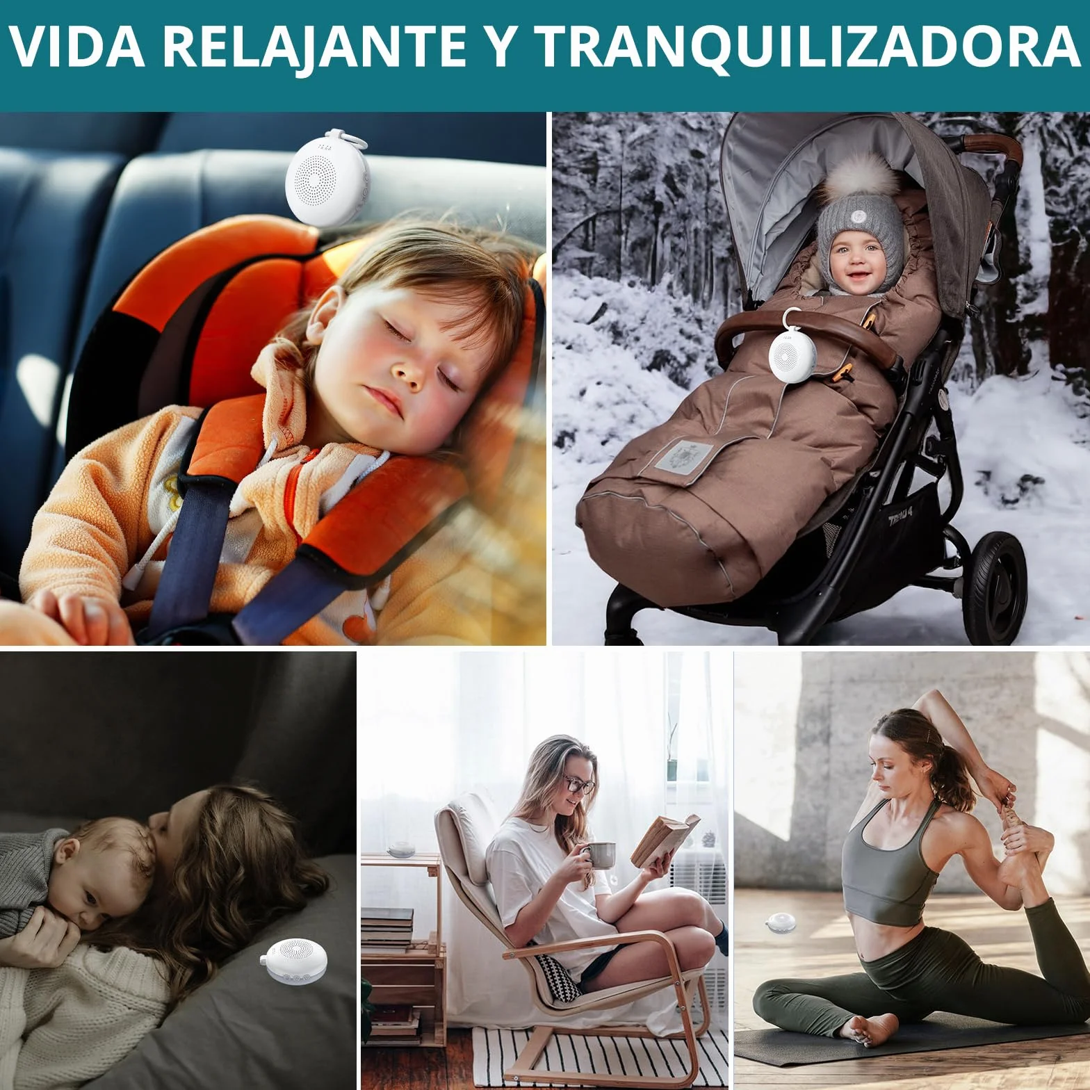 Máquina de Ruido Blanco para Dormir Bebé, Sonido Portátil con 12 Sonidos Relajantes, Luz Nocturna 6 Velocidades, Memoria y 3 Temporizadores