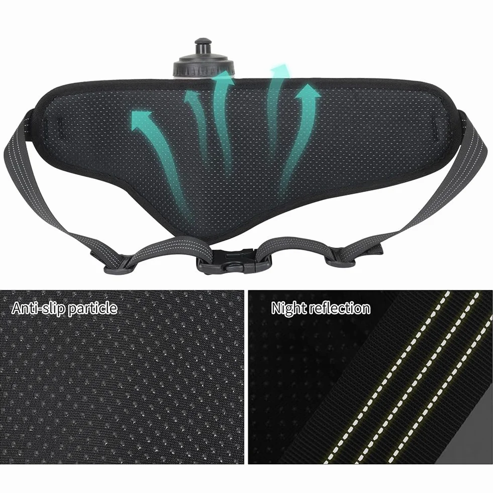 Riñonera Running Deportiva Cinturón de Hidratación con Botella de Agua 600ml Plegable Negro Kiuiom