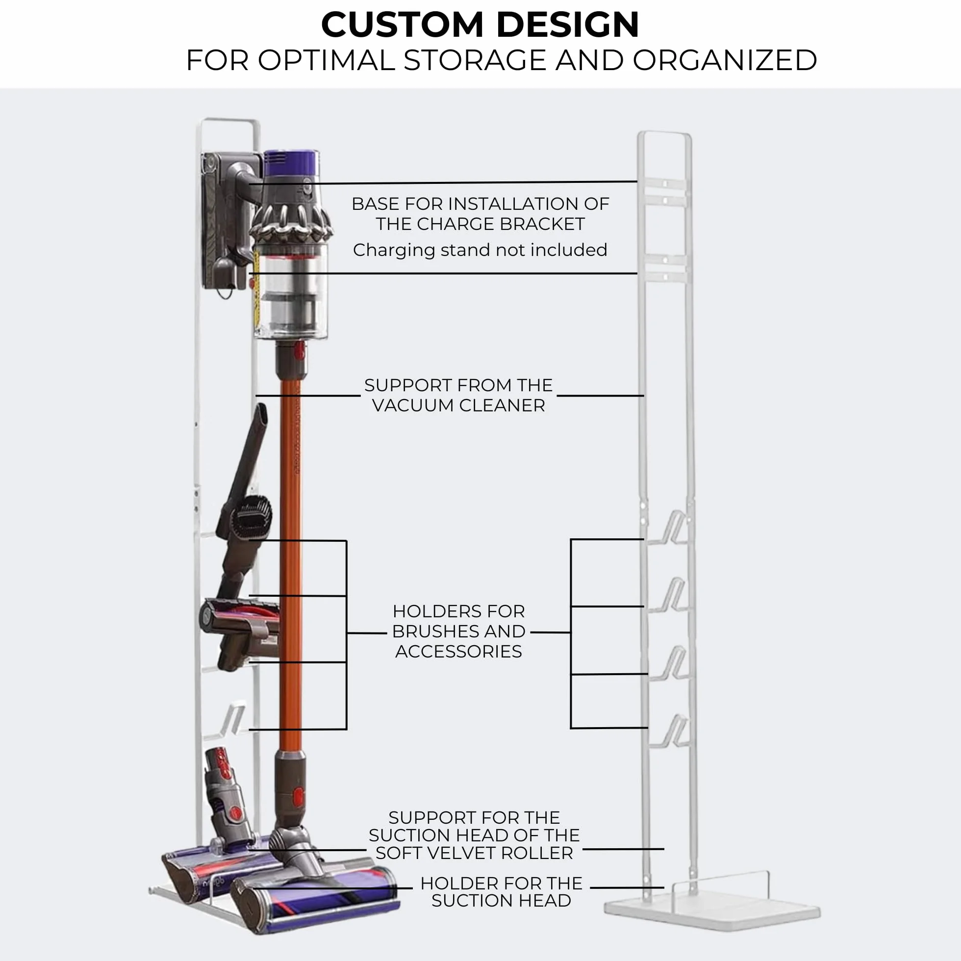 MORANGO Soporte de Aspiradora Compatible con Dyson V15 V12 V11 V10 V8 V7 V6 - DC58/ DC59/ DC62/ DC74 - Organizador de Almacenamiento de Suelo Sin perforar la Pared.