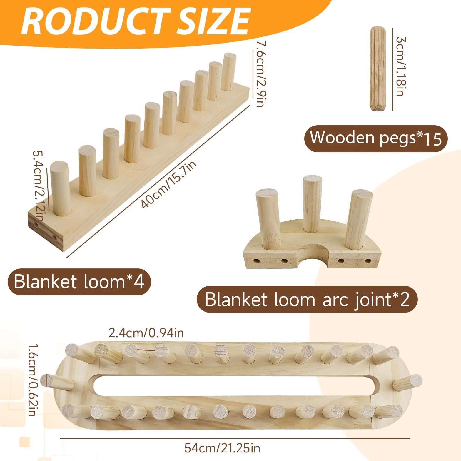 Marco de Madera para Lana Gruesa, máquina de Tejer 4 en 1 para Tejer Manta, Marco de Madera Ajustable para Mantas de Punto Grueso, Kit de Tejer Telar para Principiantes, Kit Maquina de Tejer Madera