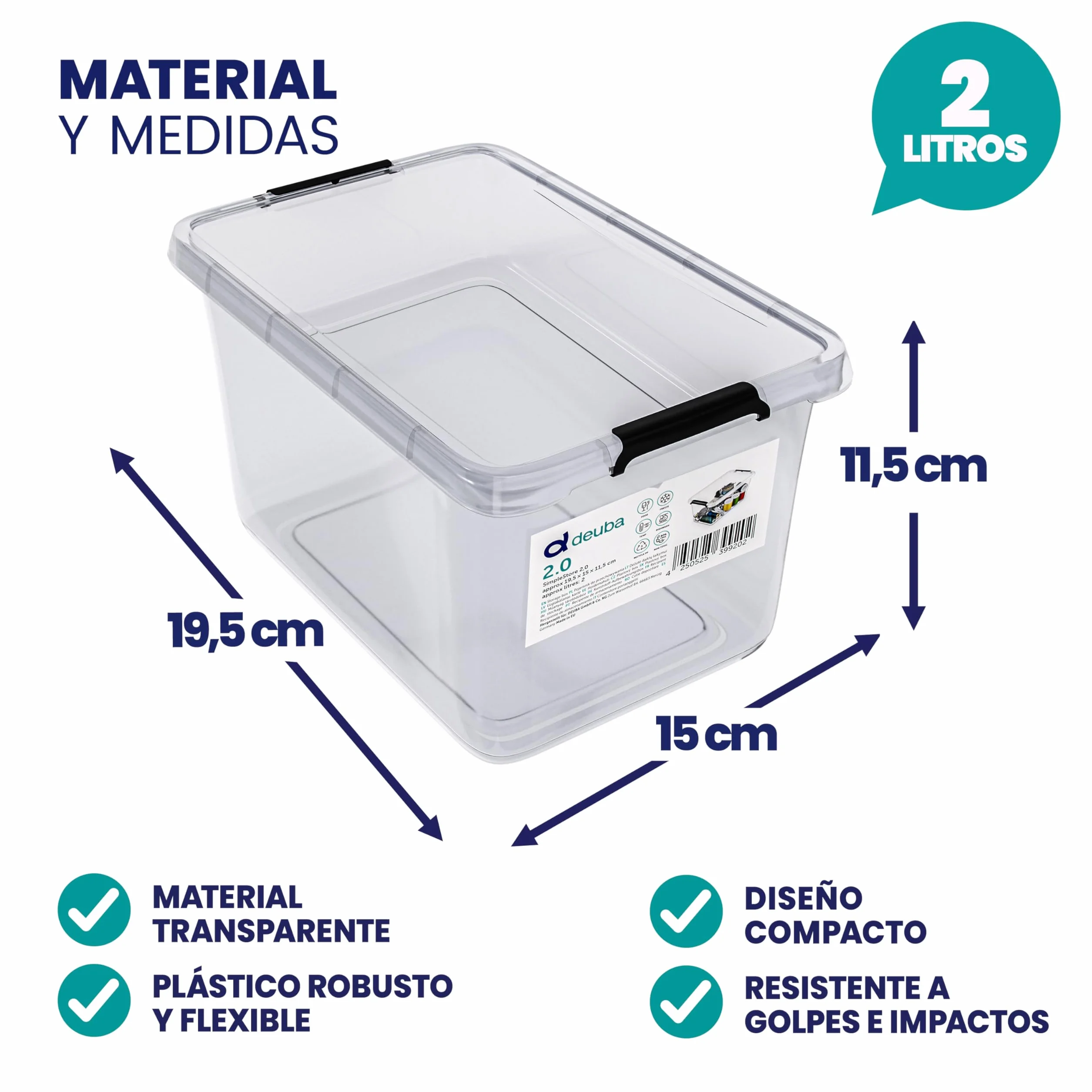 Deuba® 10x Cajas de Almacenaje con Tapa Apilables 2L Transparentes Juguetes Cocina Dormitorio libre de BPA Alimentos