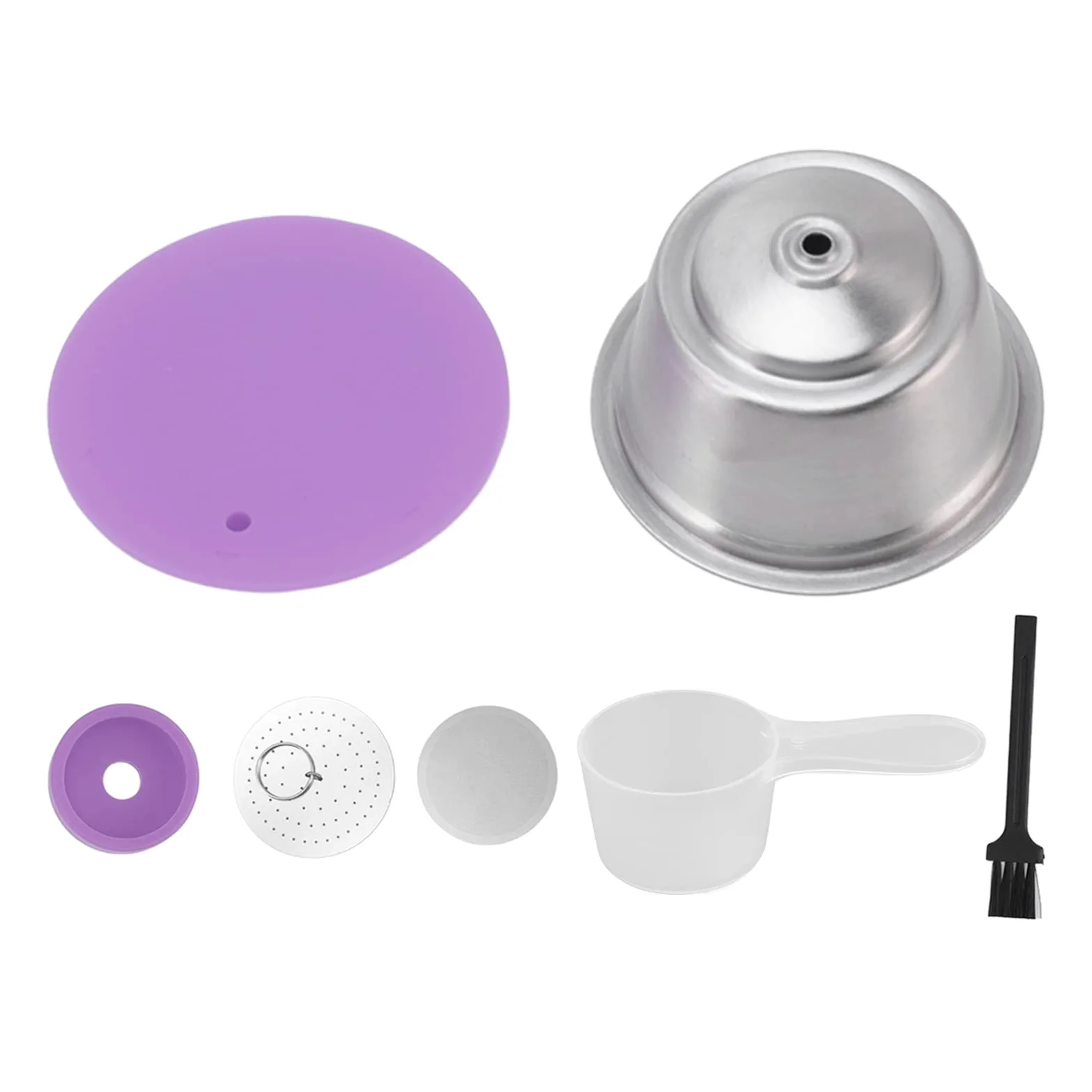 Relleno De Café Recargable, Taza De Cápsula De Café Recargable Reutilizable De Acero Inoxidable, Juego De Taza De Filtro De Café Reutilizable De Cápsulas De Café con Cubierta De Polvo(Purple)