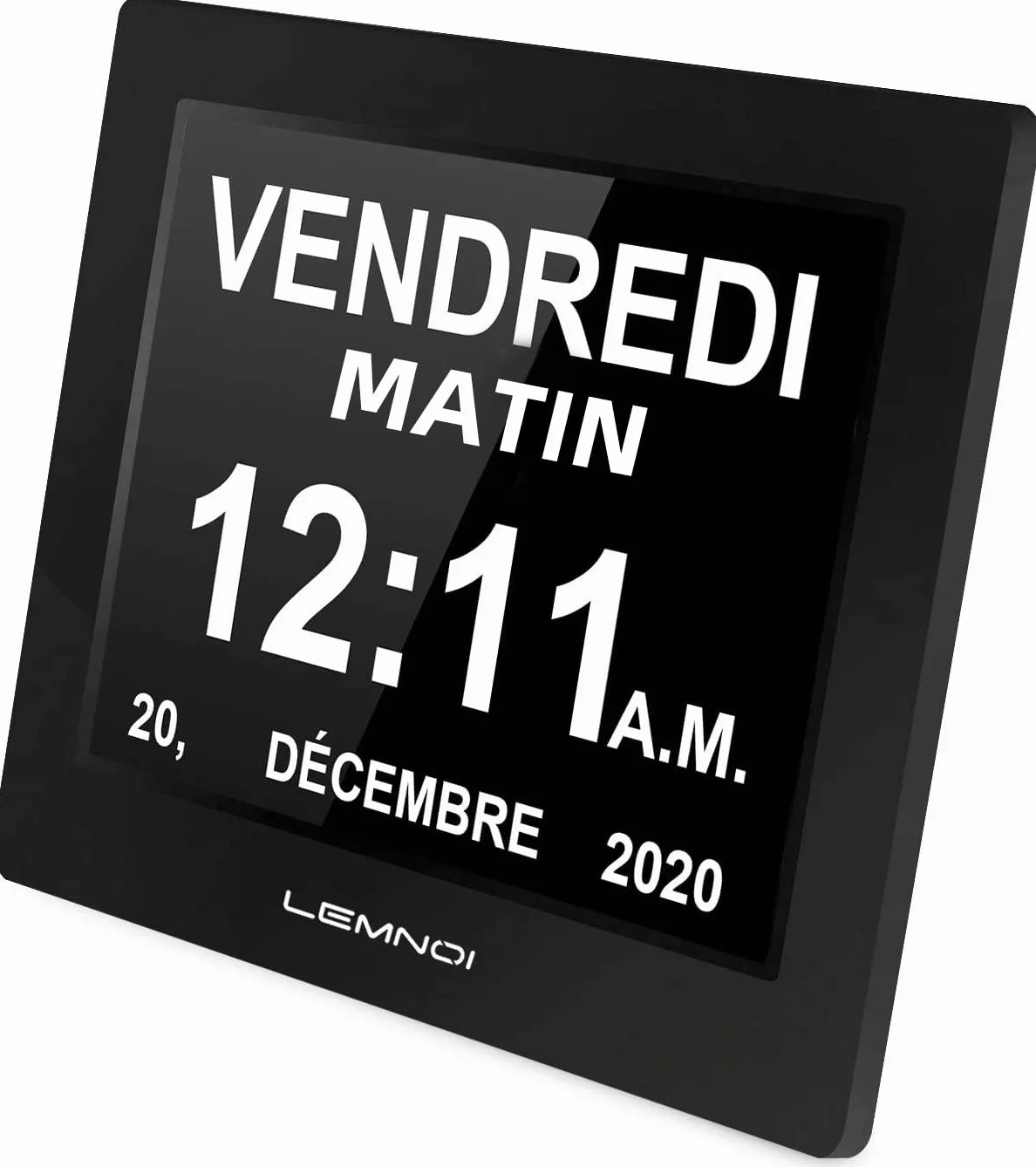 LEMNOI 8 Pulgadas Reloj Digital Calendario con Fecha y Hora,Reloj Alzheimer,Atenuación automática,8 Idiomas,Recordatorios de Medicamentos para Alzheimer Ancianos (Negro)
