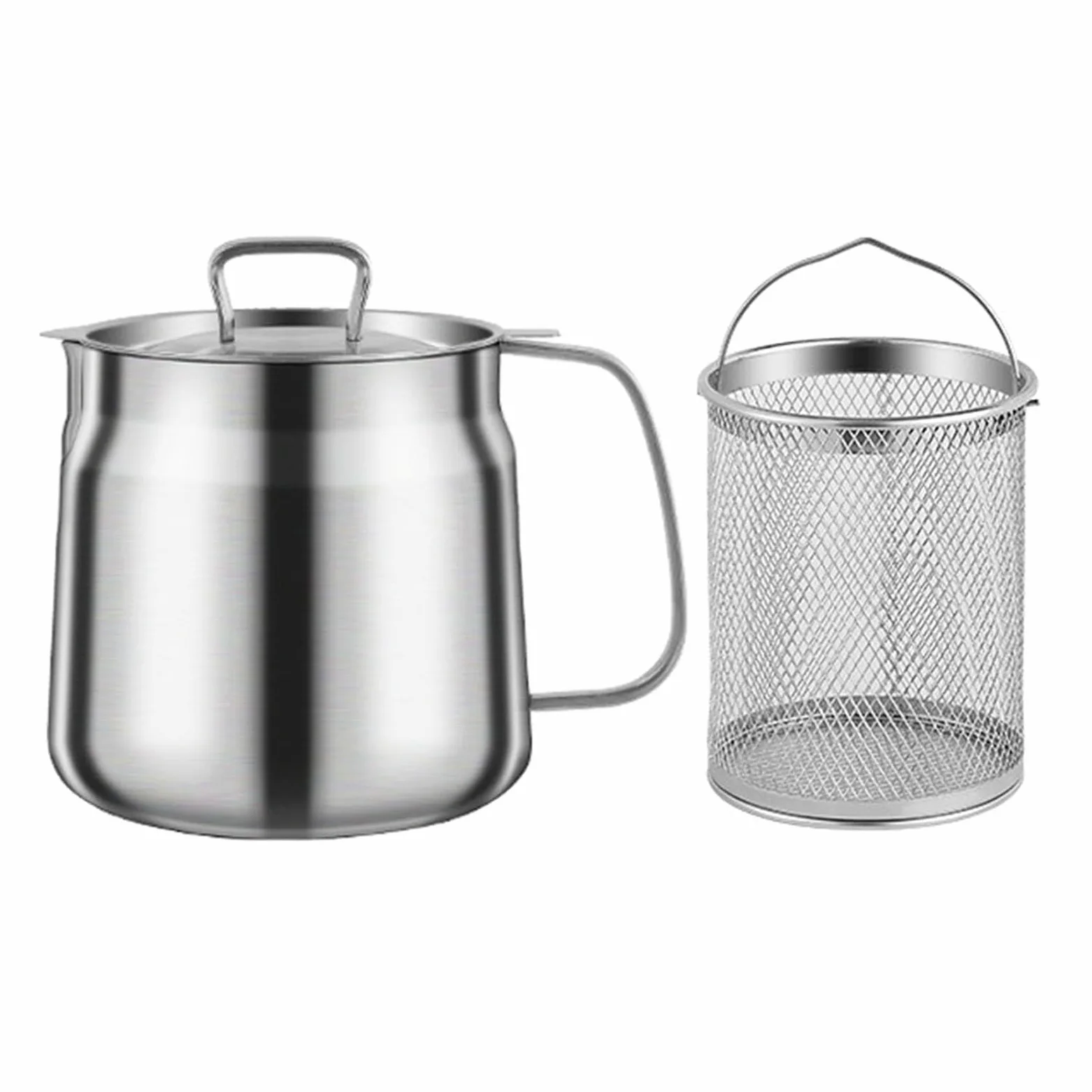Ollas coladoras de aceite portátiles 2 en 1 para cocinas y al aire libre, de acero inoxidable, freidoras con cesta para cocinar