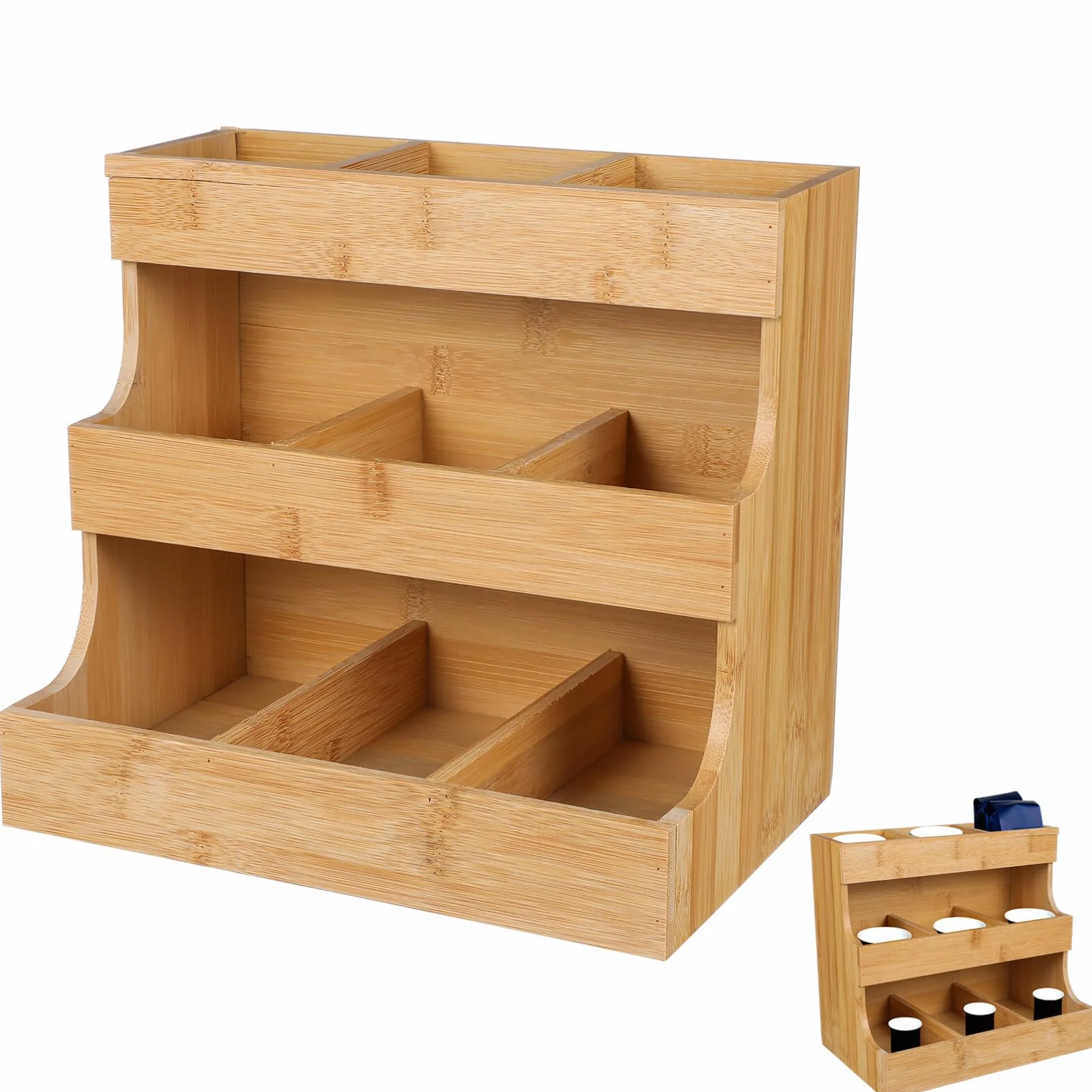 Tofficu Organizador De Bolsas De Té Soporte De Almacenamiento Para Bolsas De Té Contenedores De Caja De Té De Madera De 3 Capas Estante Para Paquetes De Té Para Gabinete Encimera Oficina