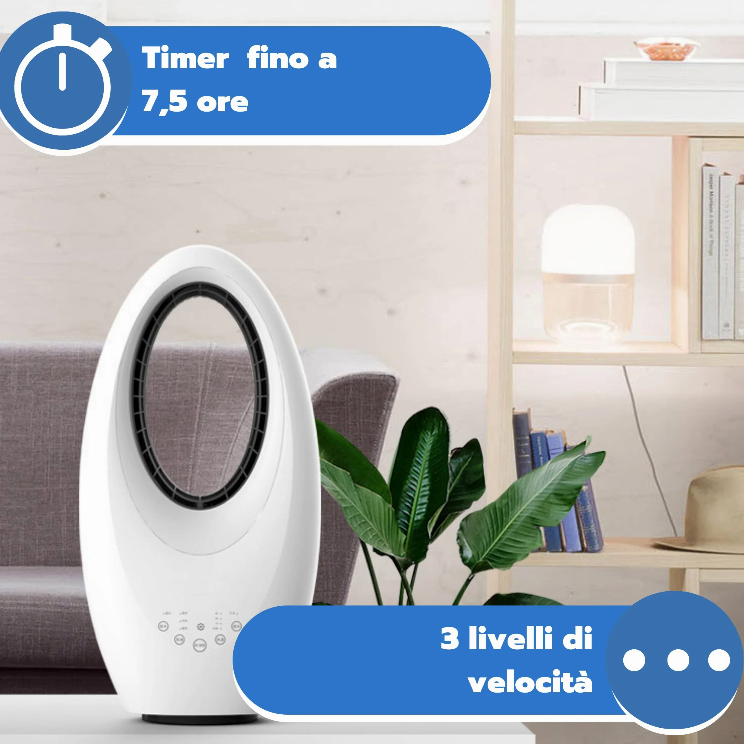 ARDES AR5BL1 Muna Bladeless - Ventilador Sin Aspas Potente y Silencioso, con Telemando, Luz Nocturna Led, Mandos Táctiles y Temporizador