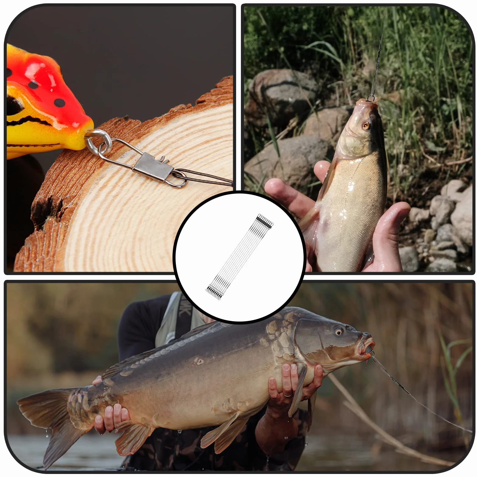 ZoeTekway 40 Piezas Líderes de Pesca Acero Inoxidable Antimordidas Antibobinado con Giratorios Agua Salada Dulce Accesorios