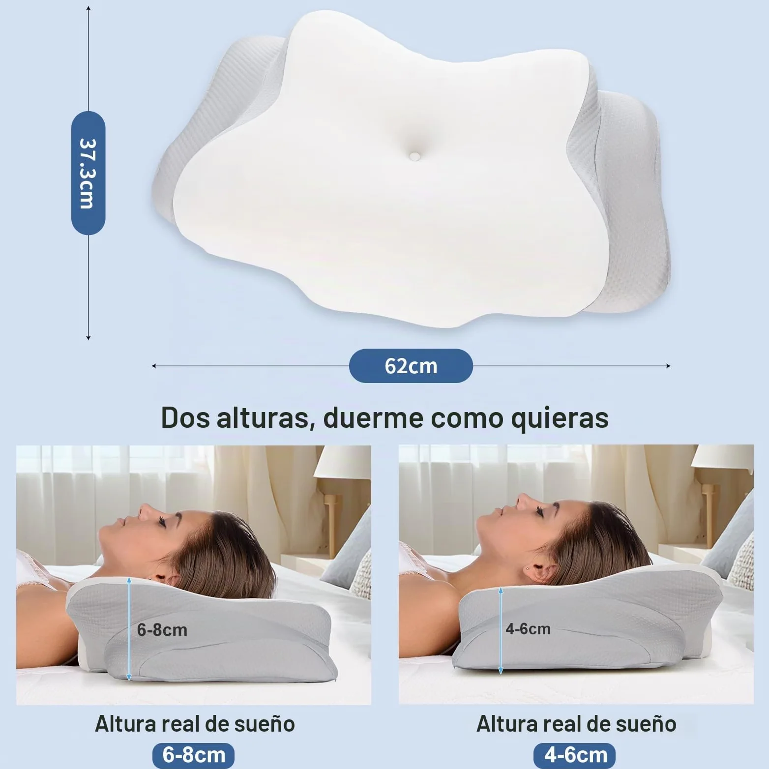 Romon Almohada Cervicales Y Cuello, Almohada Ergonómica De Espuma Viscoelástica, Almohada Ortopedica para Dormir De Lado, Boca Arriba Y Abajo