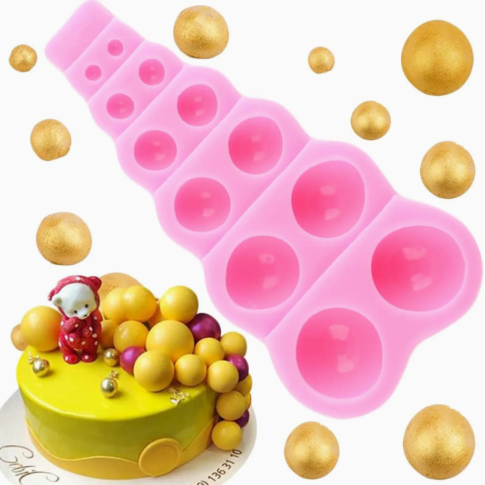 Moldes de jabón, molde de silicona de hoja de palma, moldes de chocolate con perlas de semisesfera, moldes de fondant de hojas de flores, herramientas de decoración de pasteles, 14,2 x 6,3 cm
