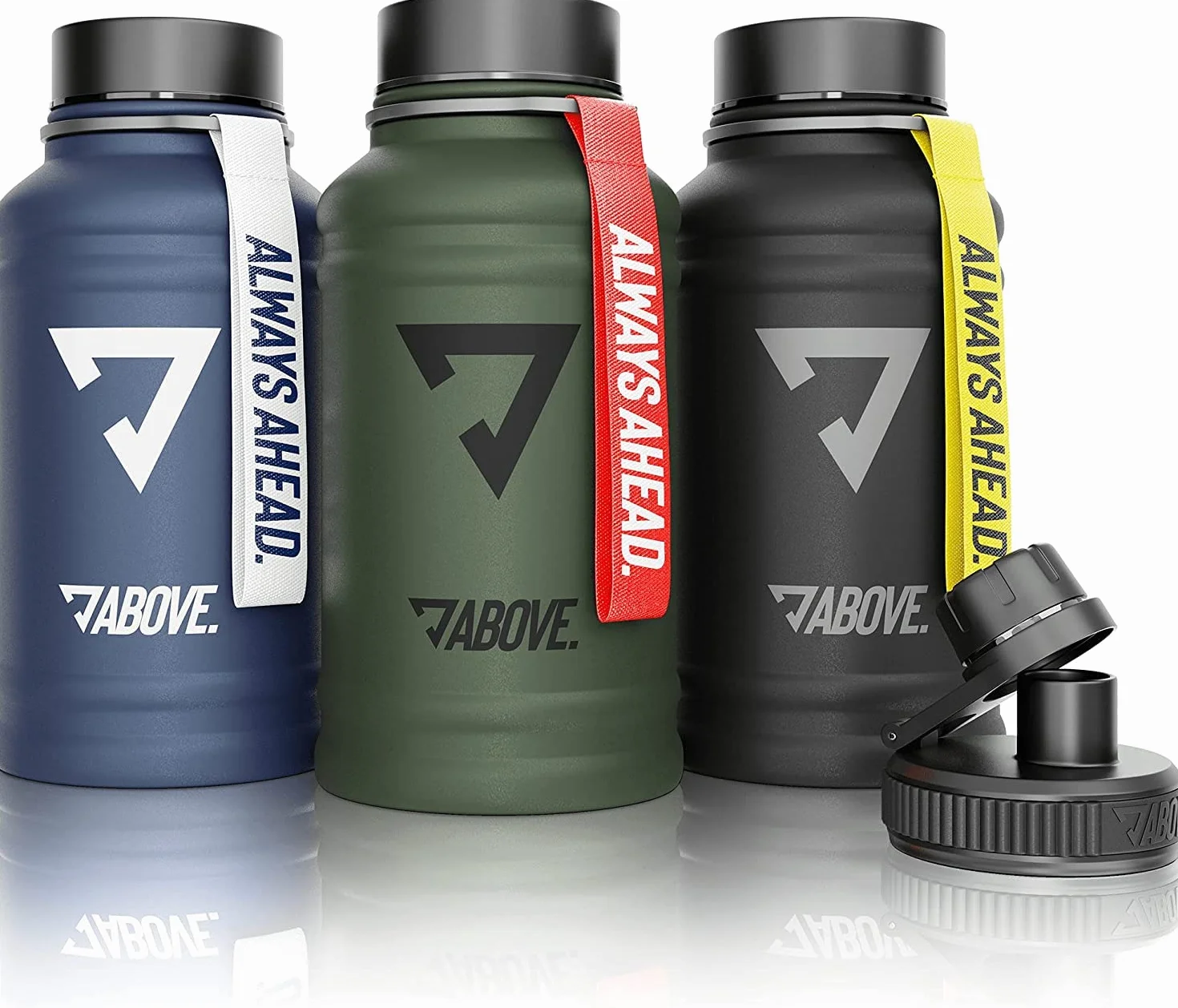 Botella Agua Acero Inoxidable 1.3L 2.2L Sin BPA Antifugas 2 Tapas Fitness Deporte Gimnasio