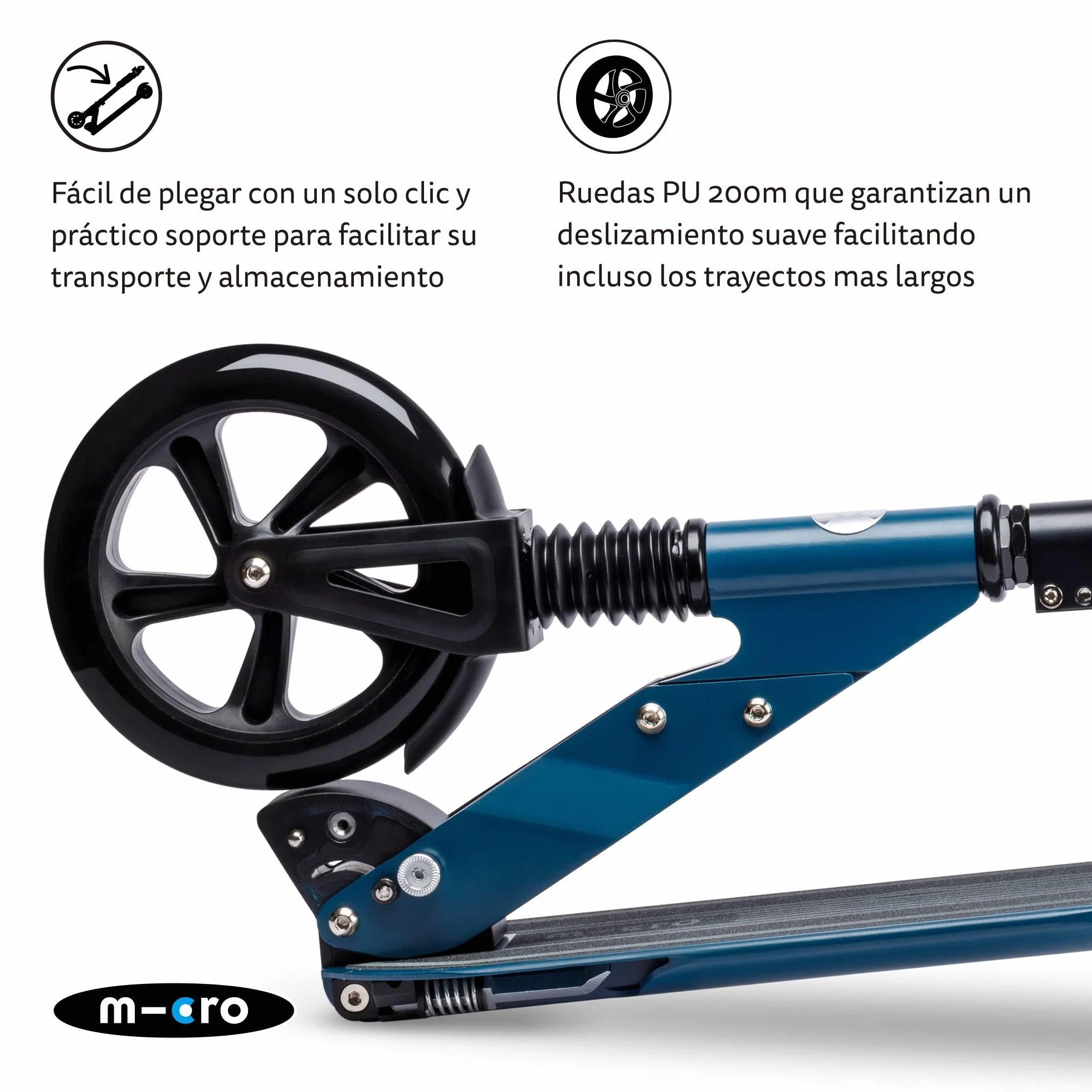 Patinete Plegable Micro® Suspension Amortiguación Delantera y Trasera Ruedas 200mm PU