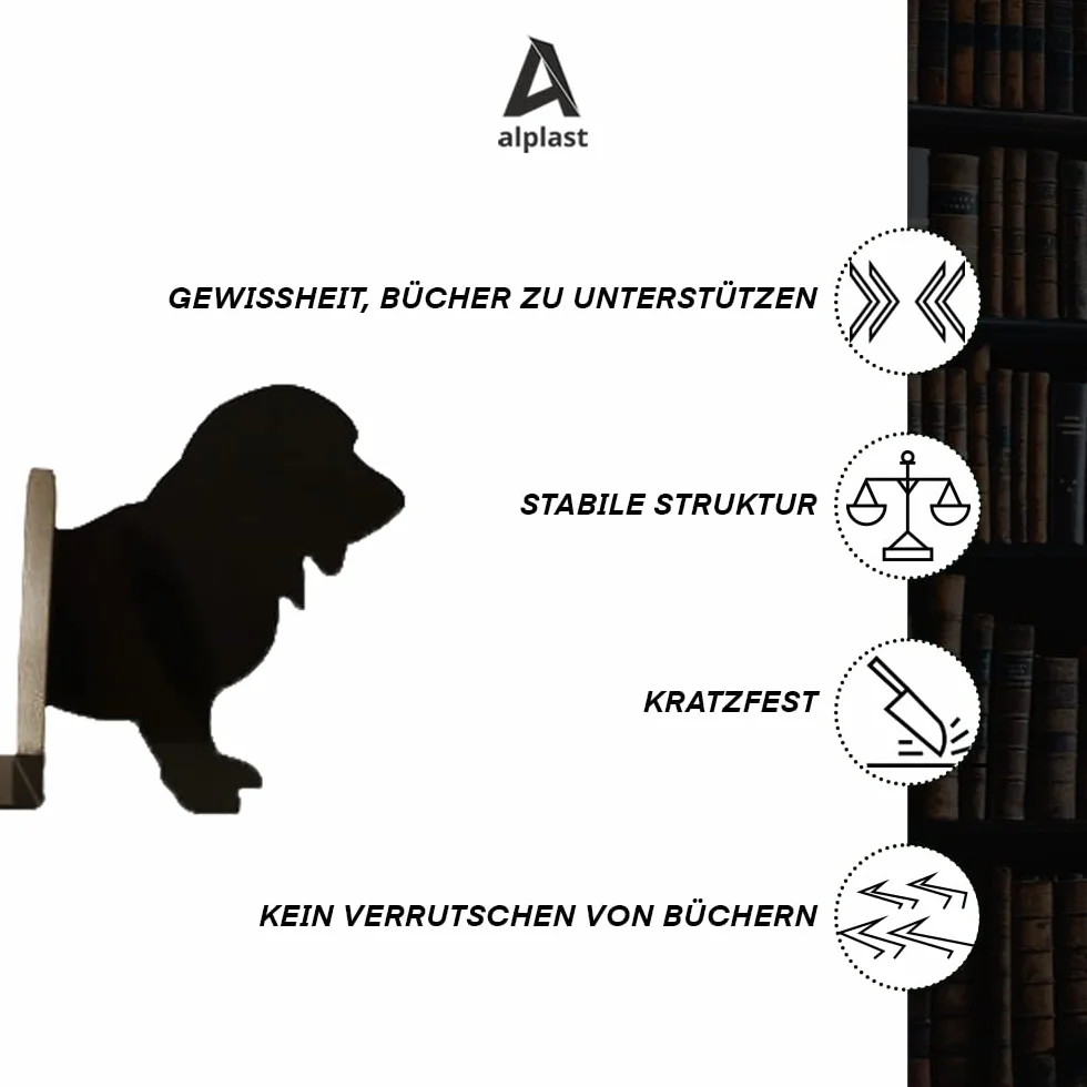 Sujetalibros Sujeta Libros de Metal Perro de Acero Pintura en Polvo Negro Regalo para Lectores