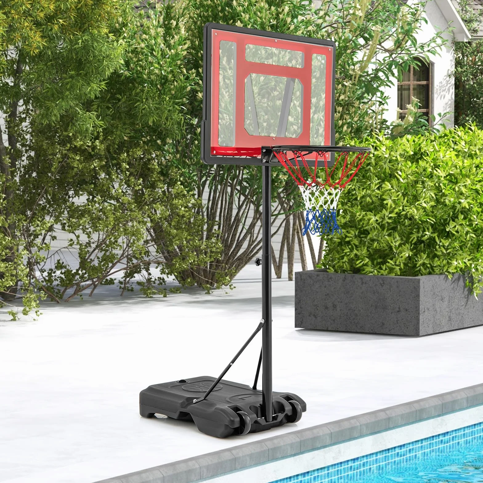 COSTWAY Canasta de Baloncesto Exterior, Altura Ajustable 115-135 cm, Aro con Ruedas para Niños y Adultos