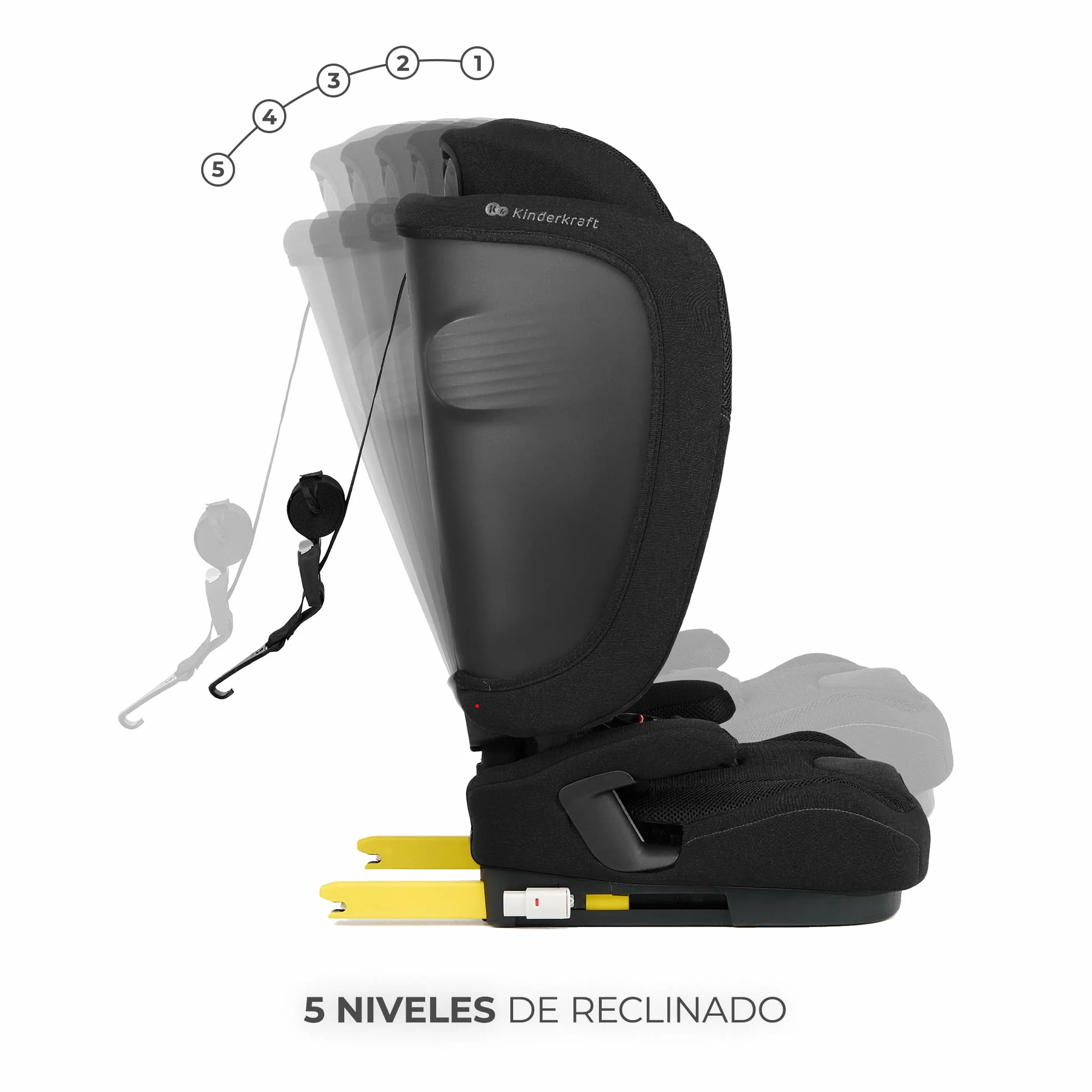 Kinderkraft FIX2GO Silla infantil i-size, 76-150 cm, base Isofix, Top Tether, sensores electrónicos, hasta aprox. 12 años, sistemas de seguridad, tapizados premium, reclinables, Negro