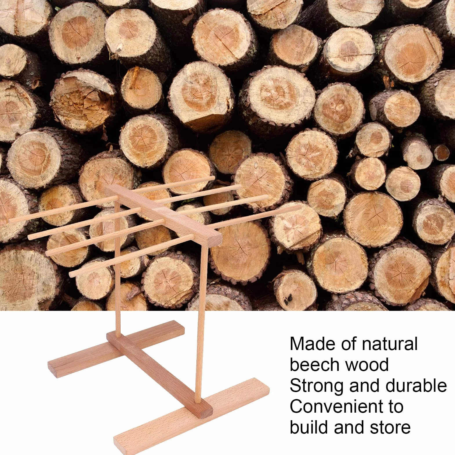Secador de Pasta, Rejilla de Secado de Pasta de Madera Plegable Madera de Haya Natural, con Asas de 8 Barras Rejilla de Secadora Colgante de Espagueti, para Restaurante Hoga