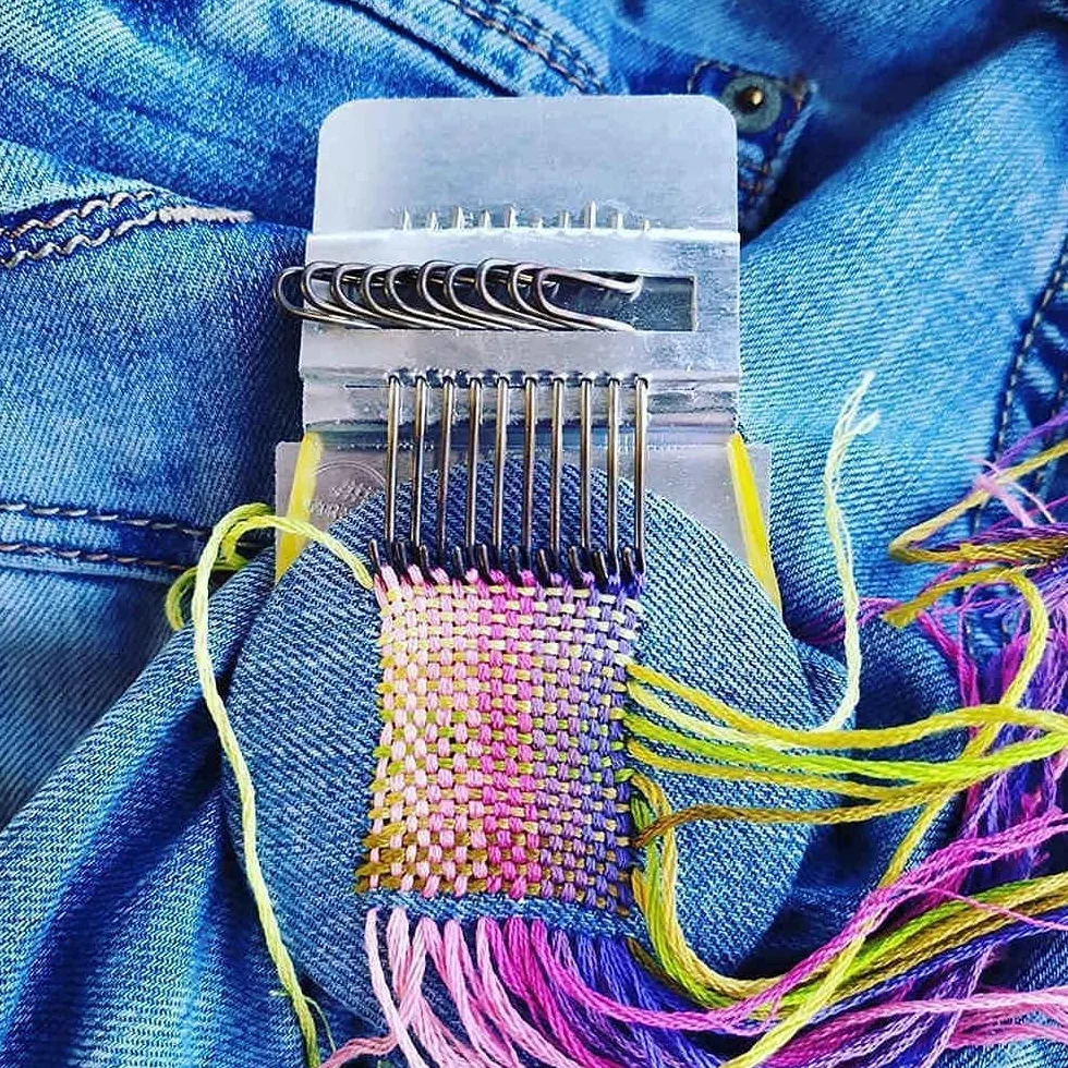 POFET Mini máquina de telar de madera, herramienta creativa de reparación de tejidos, para jeans, calcetines, ropa (14 ganchos)