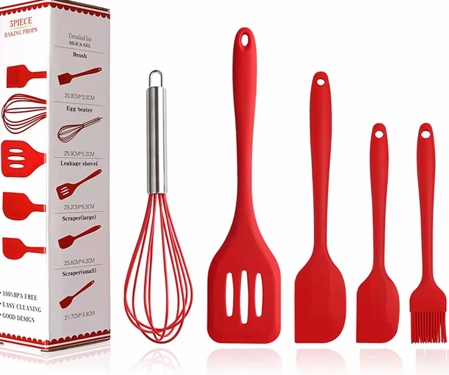ADBI's - Espátulas de silicona resistentes al calor, juego de utensilios de cocina, herramientas de cocina, batidor, cepillo, regalo para mujeres y hombres (rojo)