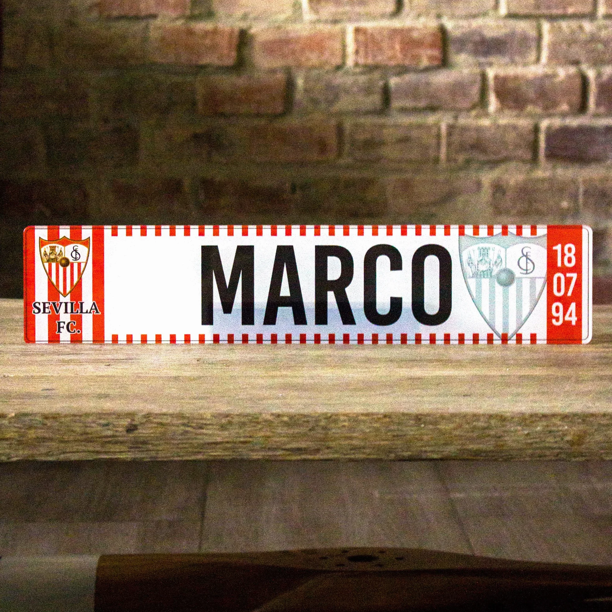 Matricula Metacrilato Personalizada 38cm x 8cm Sevilla FC Equipo de Futbol Placa Impresion Directa