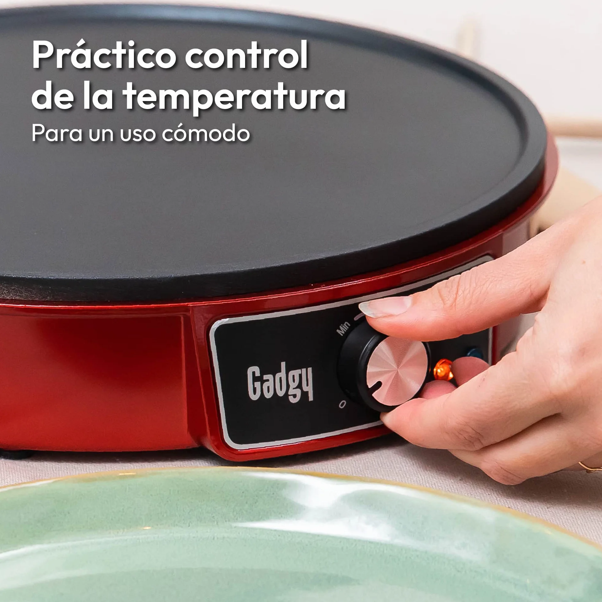 Gadgy® Crepera Crêpes Maker 1000W – Plancha Antiadherente de 30 cm con Temperatura Ajustable – Incluye Esparcidor y Espátula – Ideal para Crêpes, Panqueques, Tortitas, Wraps y Bacón